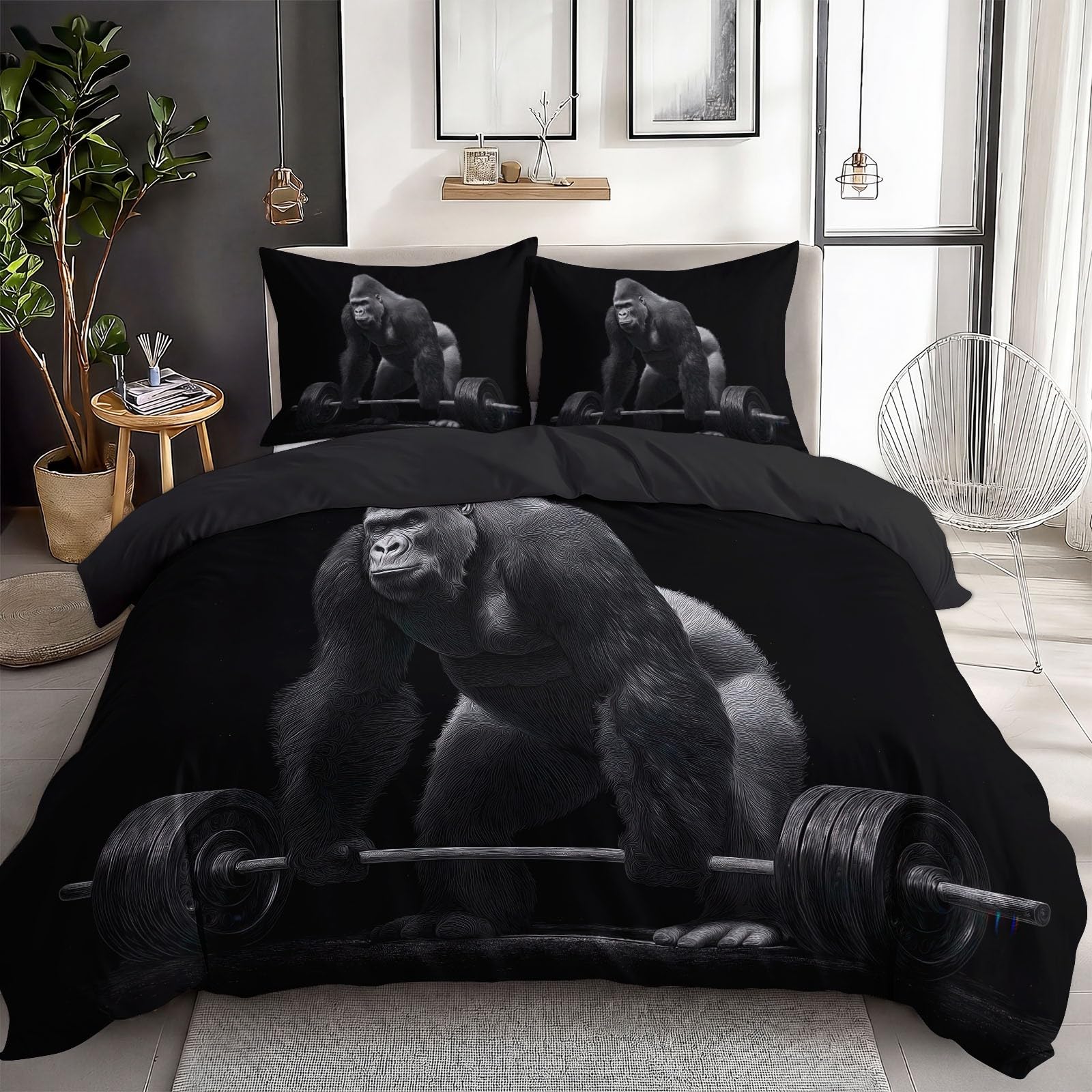 Housse de couette gorille 90 x 200 parure de lit surréalisme noire adulte enfant