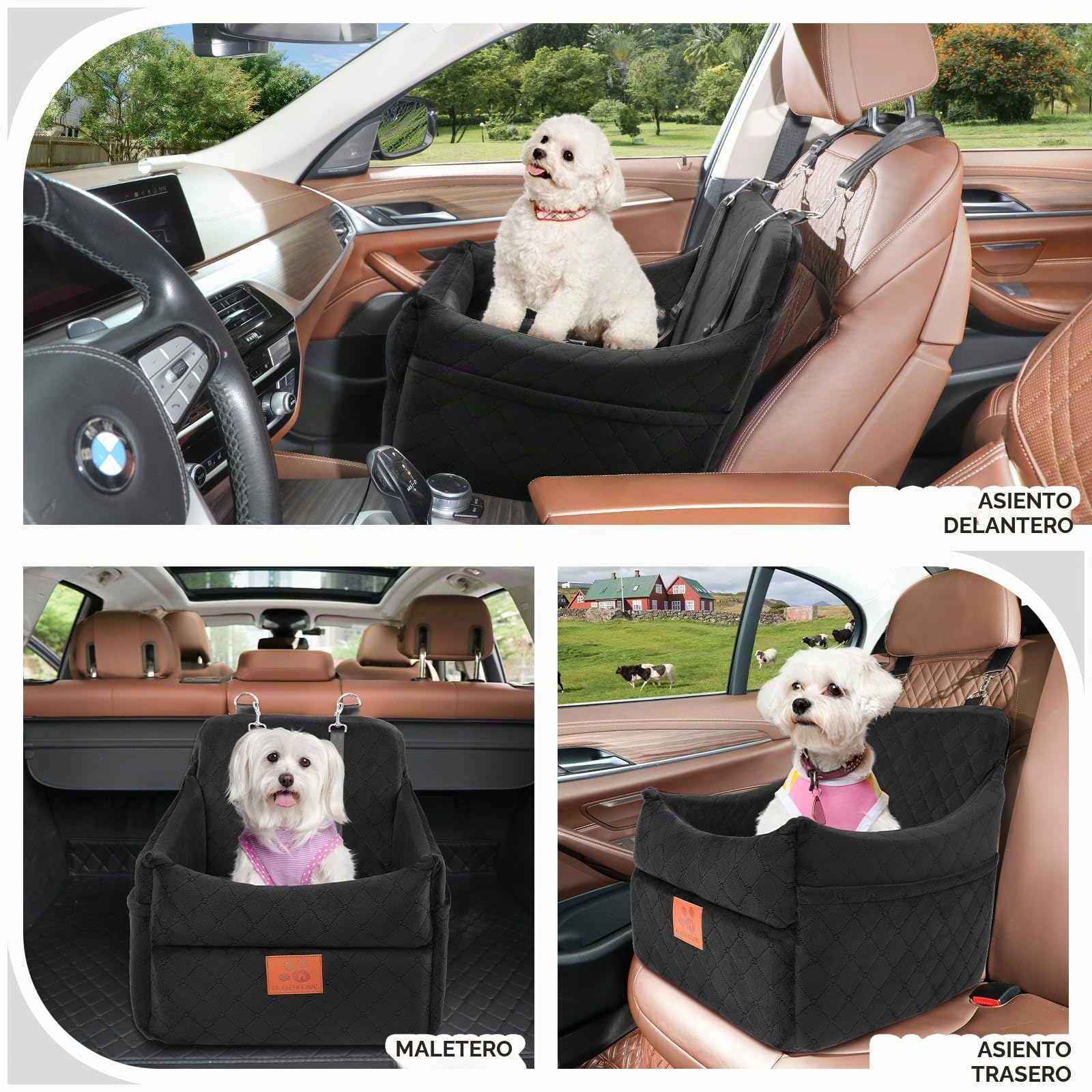 GL GLENSLAVE Asiento de coche para perros pequeños y medianos, asientos de coche elevados para perros con cojín grueso para perros de menos de 35 libras, asiento de coche desmontable lavable para