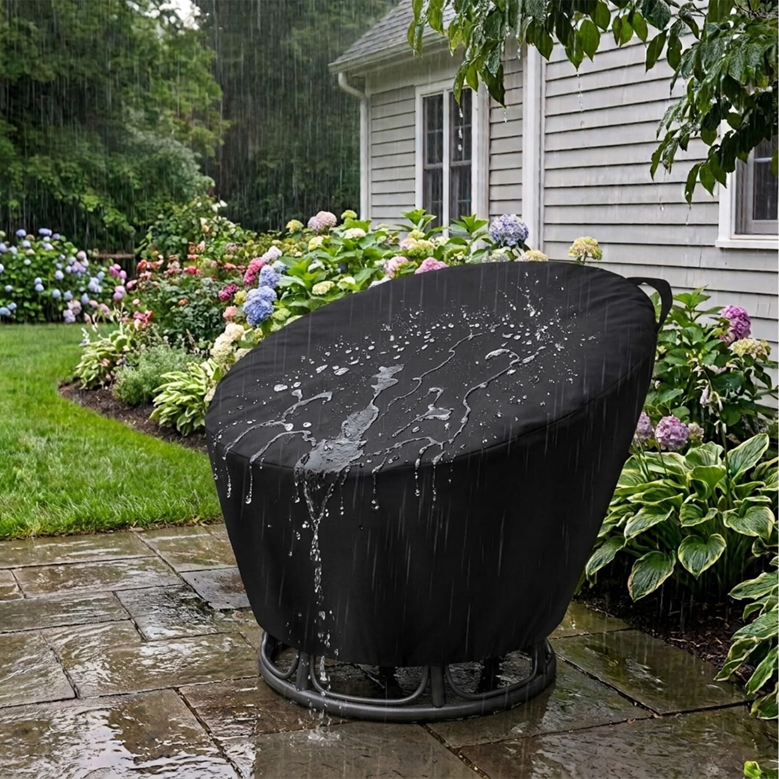 Pokrowiec Na Poduszkę Papasan Outdoor, Wytrzymały Pokrowiec Meble Ogrodowe | Wytrzymały materiał Oxford 420D, wodoodporny, pyłoszczelny, górny uchwyt do podnoszenia, dolny ściągacz wiatroszczelny