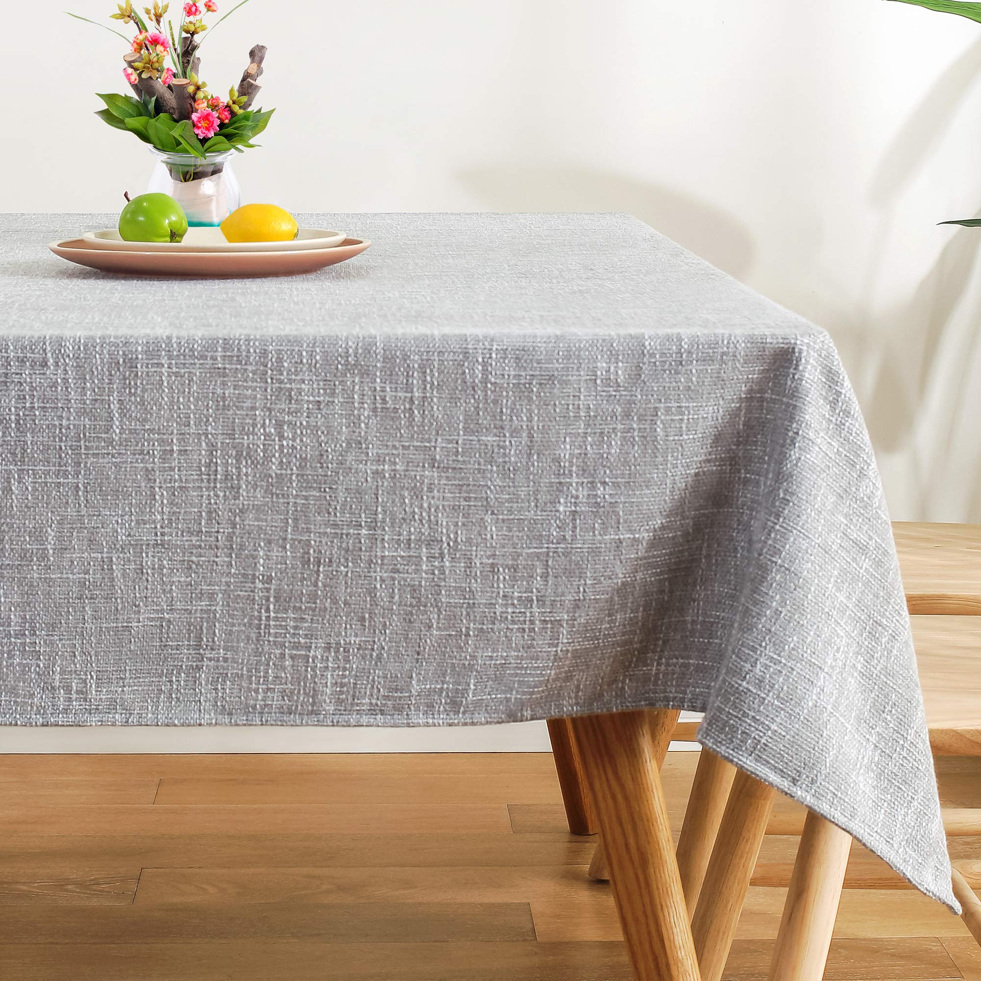AmHoo Linen Tablecloth Burlap Rectangular Flax Heavy Duty Fabric Washable Table Covers for Home and Kitchen Dining Tabletop Decoration 54 x 120 Inch Light Gray