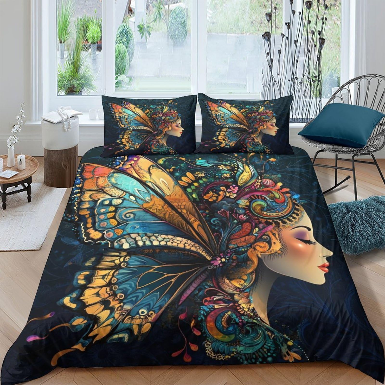 Ctjqhvkz Style-6 3D Printed Butterfly Woman Fitted Sheet Microfiber Artistic Face Mattress Cover Machine Washable For Bedroom Decor Single（135X200cm）
