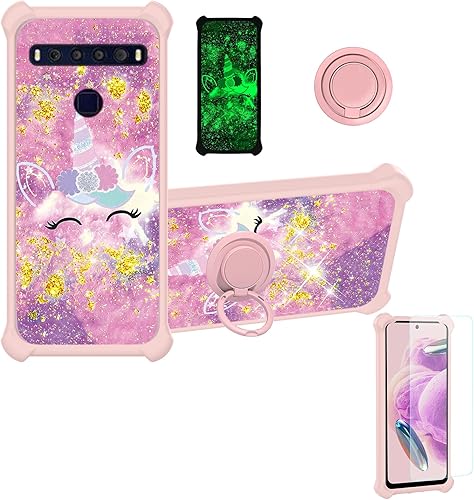 Miniatura 58 de Cricket Debut S2 - Funda compatible con AT&T Calypso 4 U380AC U380AA con protector de pantalla de vidrio templado, soporte de anillo, purpurina