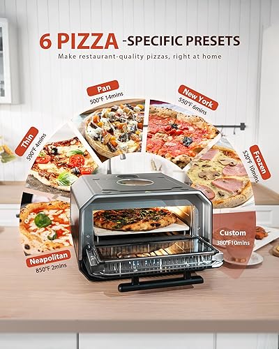 Miniatura 4 de Horno de pizza de interior, hace pizzas de 12 pulgadas en 90 segundos, calienta hasta 850 F horno de pizza de encimera, 6 preajustes de pantalla