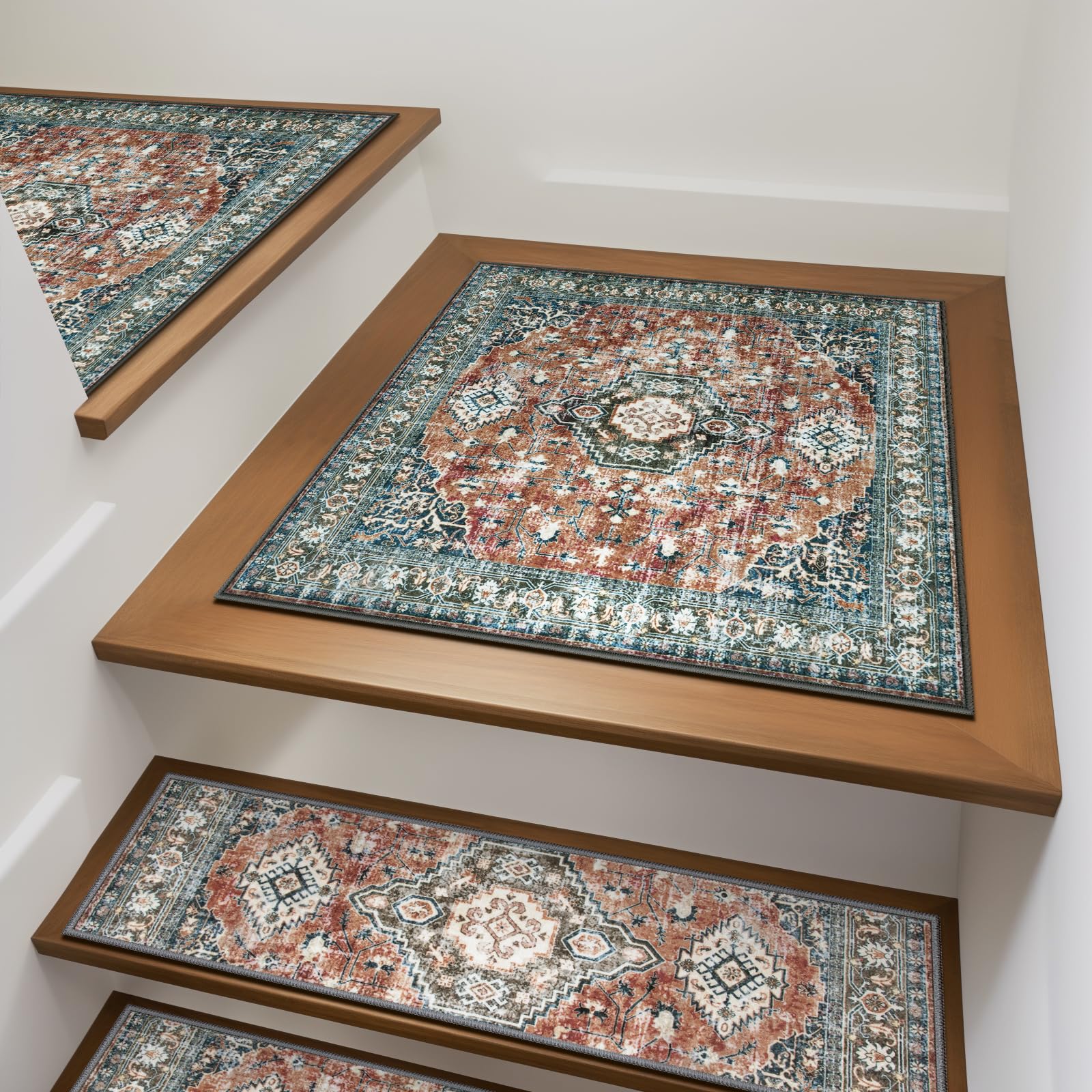 OJIA Non-Slip Stair Treads Matching Mat for Wooden Steps, Square Rubber Backing Anti-Slip Stair Carpet Landing Mat Stair Rugs 31x31 inch Carpet for