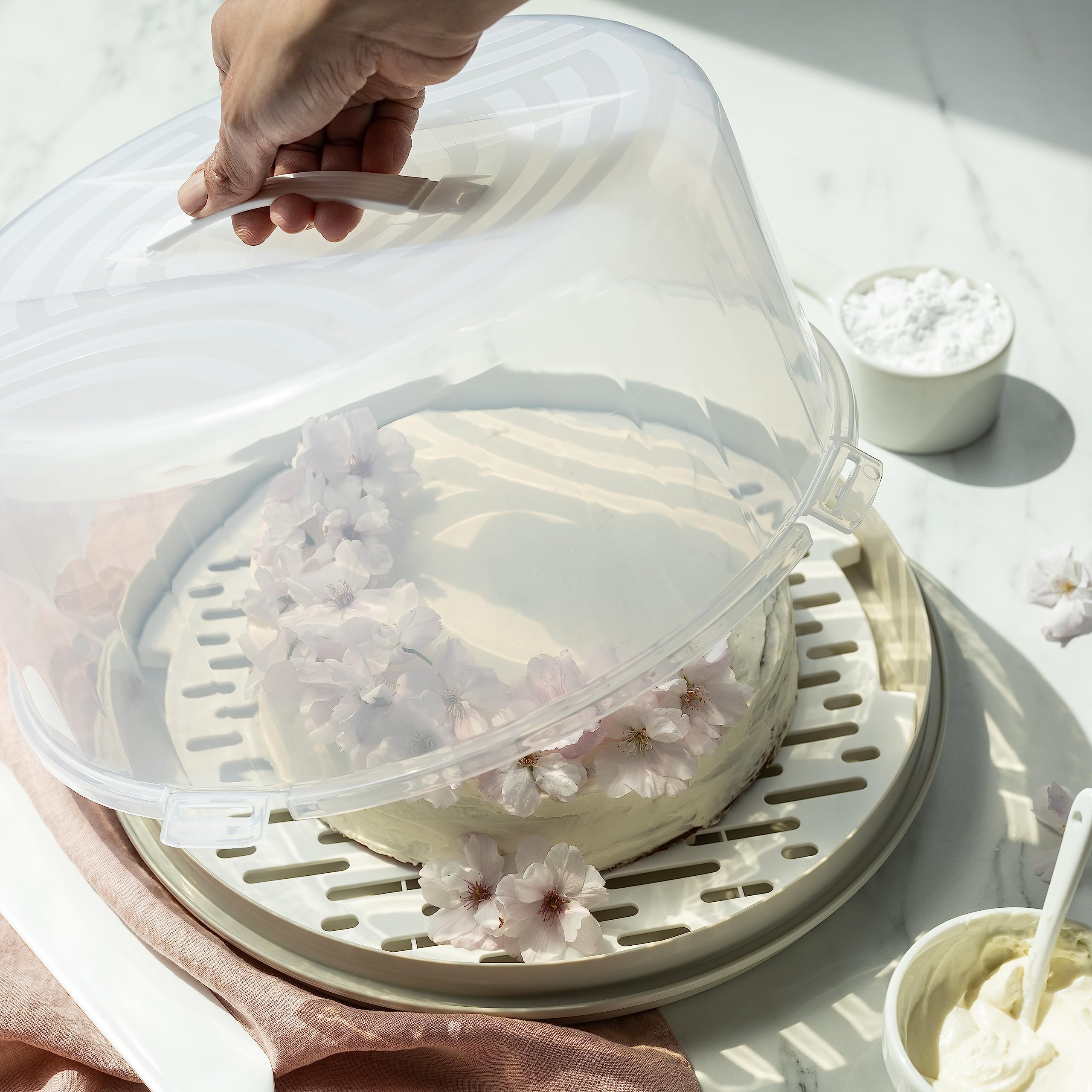 SETLUX Porta torte in plastica da 25,4 cm con manico, supporto rotondo per torte con coperchio, rosa, per torte da 15,2 cm, 20,3 cm, 25,4 cm (viola