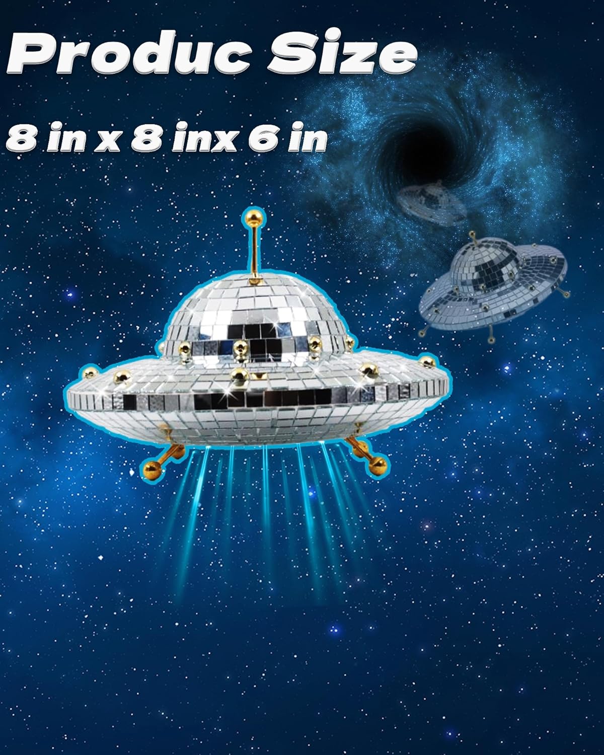 Retro UFO Spaceship Disco Ball – 8x6 Inch Mirror UFO Shaped Décor for Space-Themed Parties, Unique Reflective Home Decorations, Perfect for Retro & Sci-Fi Party Decor