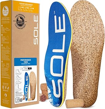 SOLE Performance Thick Shoe Insoles Orthotic Arch Support Inserts for Plantar Fasciitis Relief and Comfort - Mens Size 10/Womens Size 12, 1 Pair