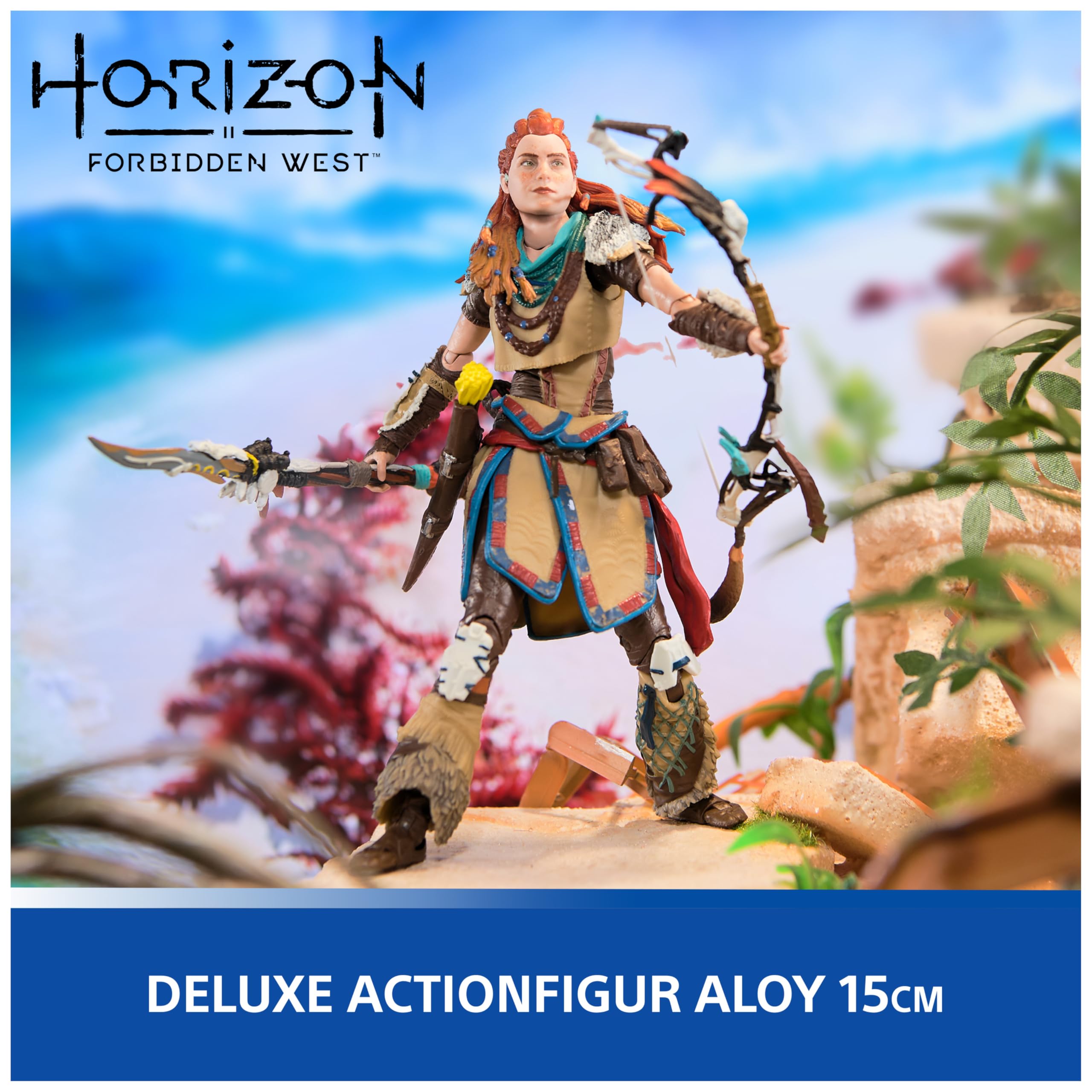 Playstation Horizon Forbidden West, Deluxe Actionfigur Aloy mit 15 Zubehörteilen, 15 cm, The Shapes Kollektion, für PS5 Fans und Sammler ab 17 Jahren