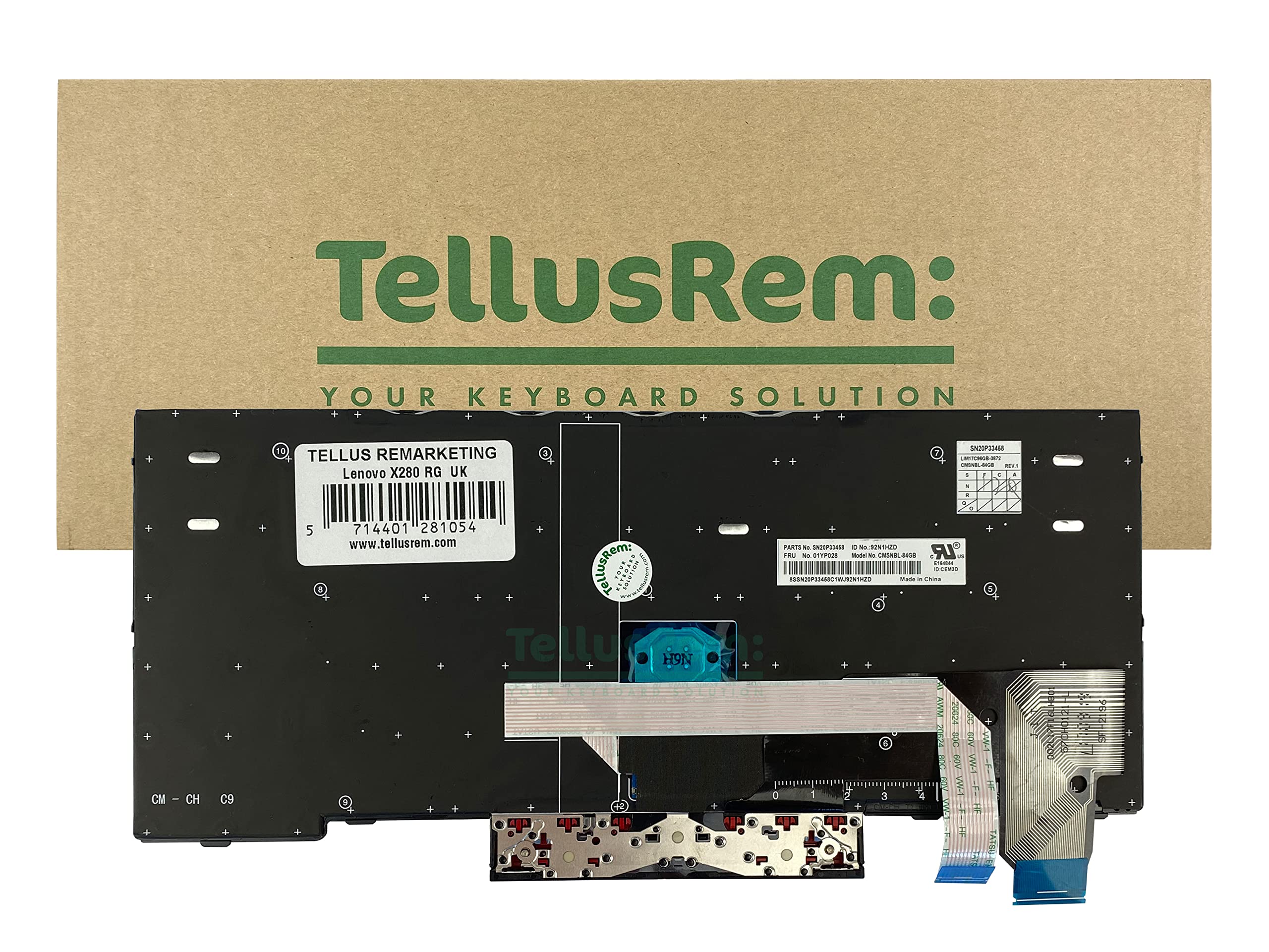 TellusRem replacement UK non-backlit keyboard for Lenovo Thinkpad X280 X390 X395