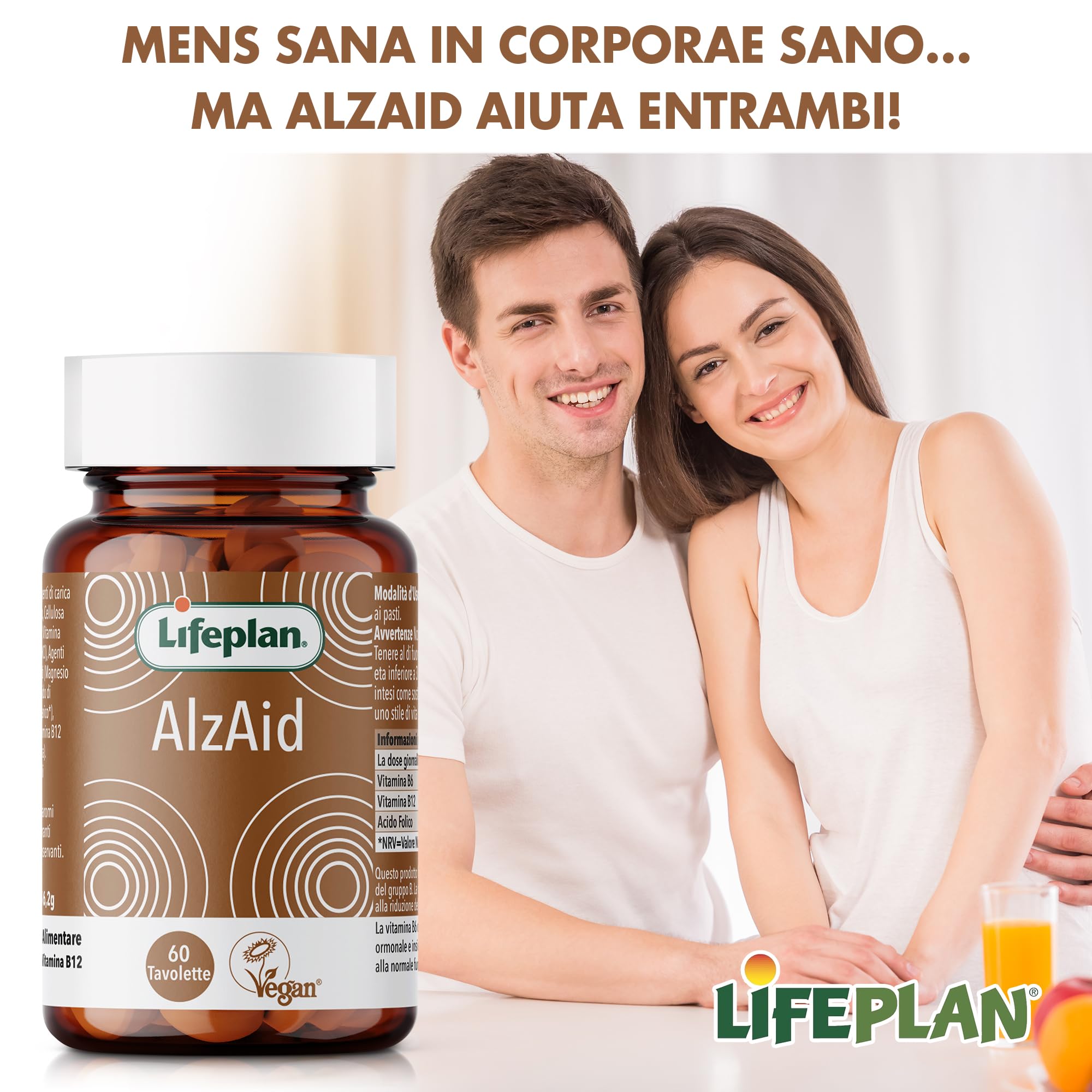 Vitamina B6 B9 B12 Acido Folico (60 Compresse Vegan, Scorta 4 Mesi) LIFEPLAN Alzaid - Integratori Stanchezza con Complesso Vitamina B complex, Vitamina B12, Vitamina B9, Vitamina B6, Vitamine gruppo B