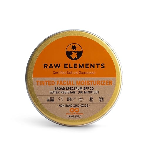 Raw Elements: Crema Facial con color hidratante de amplio espectro, resistente al agua SPF 30 +, 1.8 onzas