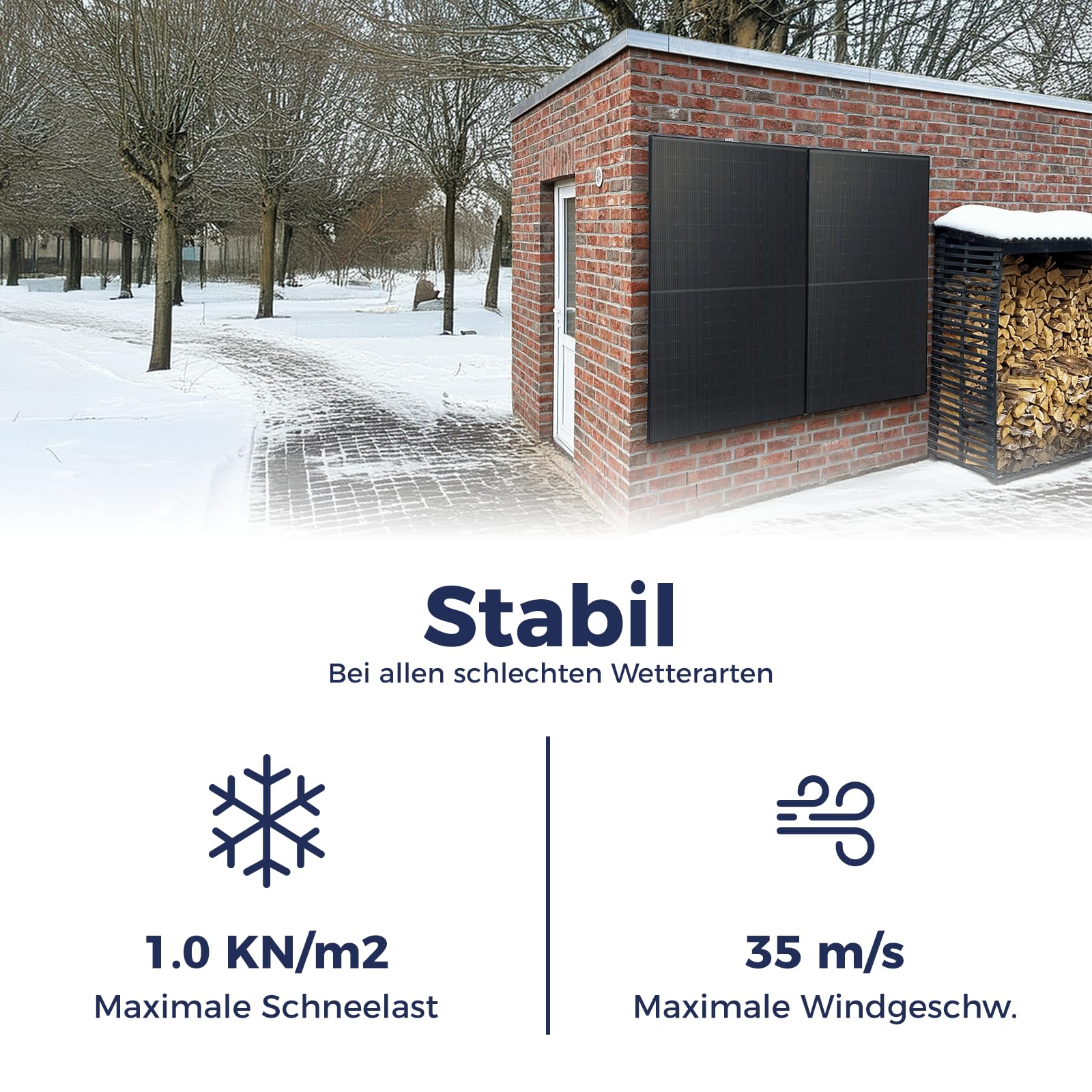 Kleines Kraftwerk Balkonkraftwerk Wandhalterung – für 2 Solarmodule, verdeckte Aufhängung – V2A Edelstahl 3 mm, Made in Germany