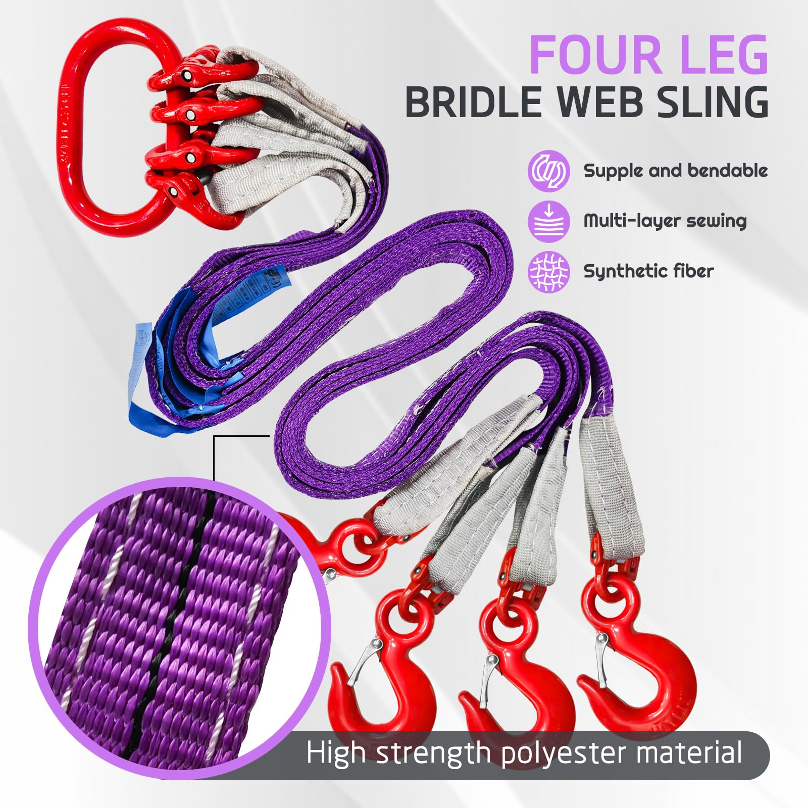 Heavy-Duty Lifting Slings - 5ft with Hooks -8 Heavy-Duty Lifting Slings - 5ft with Hooks -8