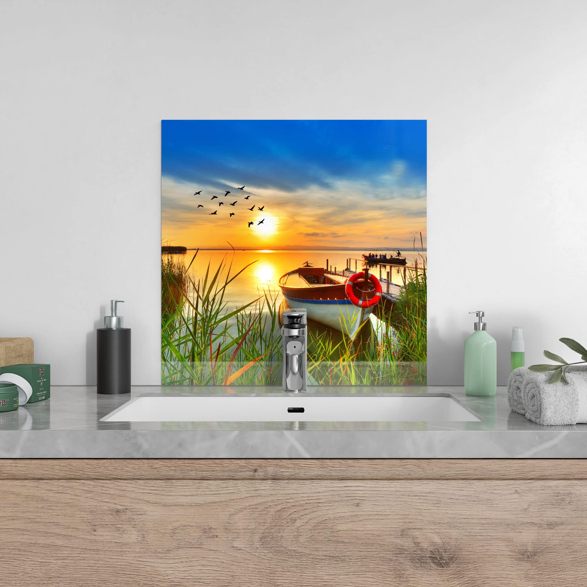 DEQORI Paroi Arrière De Cuisine En Verre - Motif Didylle Du Lac - 125 X 50 Cm - Pour Salle De Bain Ou Cuisinière - Protection Anti-éclaboussures Pour Cuisine Et Salle De