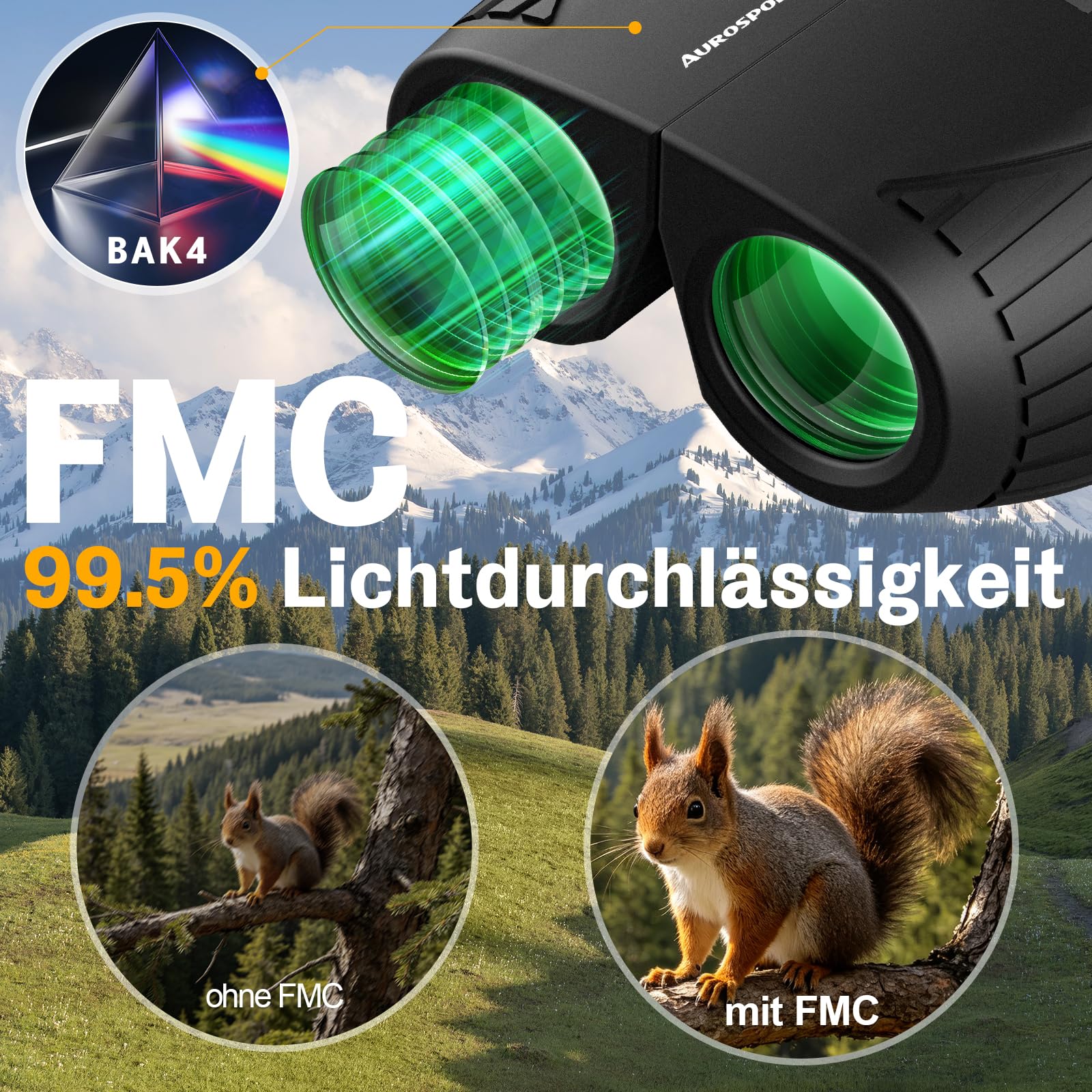 Aurosports Fernglas 15x25 Kompakt Fernglas für Kinder Erwachsene Ferngläser | Klein, Hochauflösend, Einfacher Fokus, Vogelbeobachtung, Reisen Jagd, Konzerte, Camping, Theater, Sportüberwachung, Schwarz