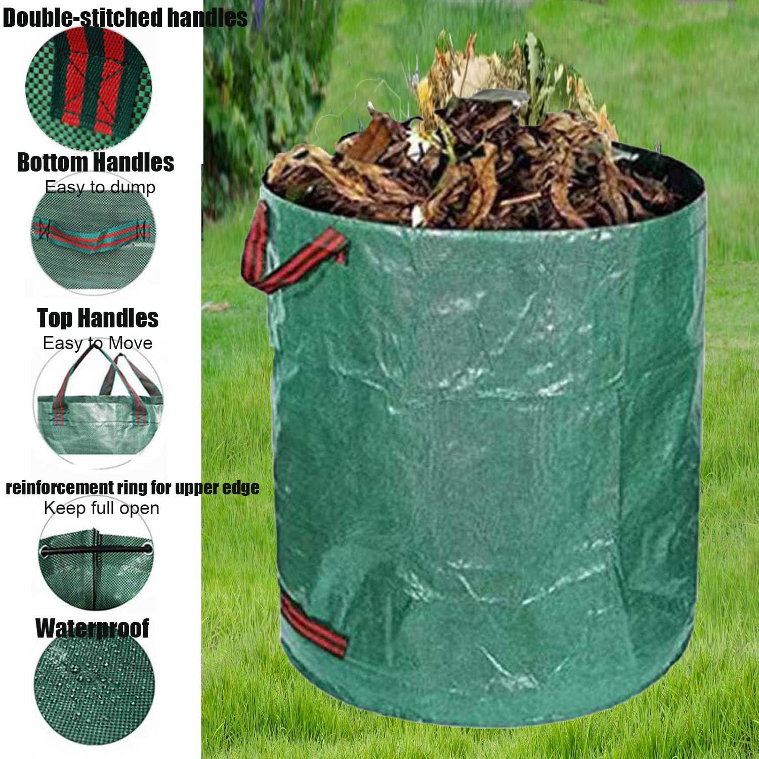3x 300L Sacchi Giardinaggio Pieghevole, Polipropilene (PP), Robusto, Impermeabile, Antistrappo, Riutilizzabile PROFESSIONAL Borsa da Giardino con manici, resistenti autoportanti, per foglie, campeggio