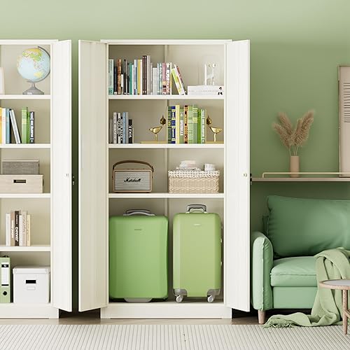 Vista 137 de INTERGREAT Armario de almacenamiento de metal, armarios de acero con cerradura de 72 pulgadas de alto con puertas de bloqueo, armario de Gris blanco