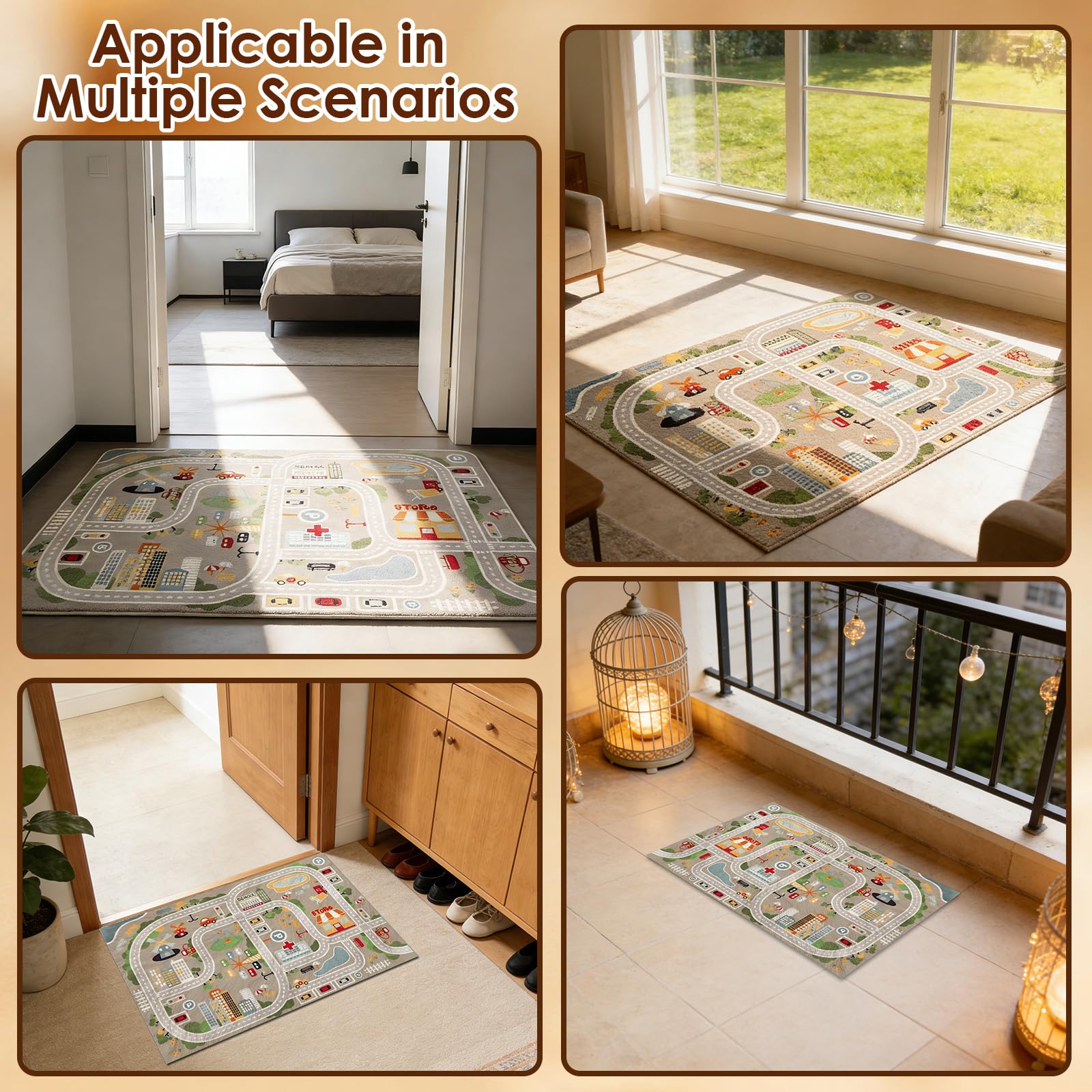 Nodrex Car Play Mat for Children 50x80cm 20x31in Soft Car Rug for Kids Crystal Velvet Kids Rug with Non Slip Backing - Image 4
