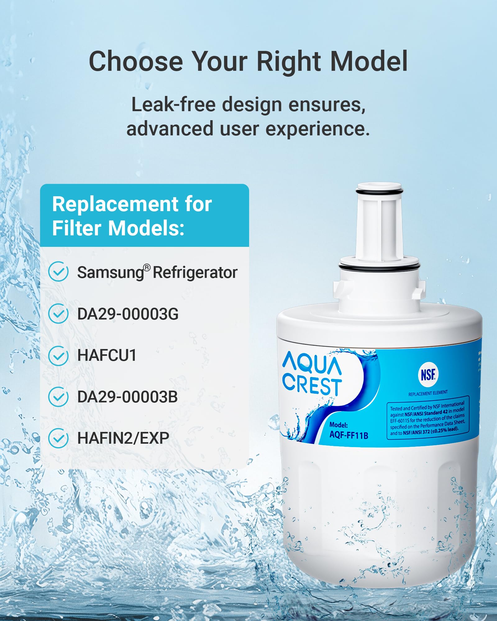 AQUACREST Kühlschrank Wasserfilter, Kompatibel mit Samsung® Aqua Pure Plus DA29-00003G, DA29-00003B, DA29-00003A, DA97-06317A, DA61-00159A, HAFCU1/XAA, HAFIN2/EXP, WSS-1 (3)