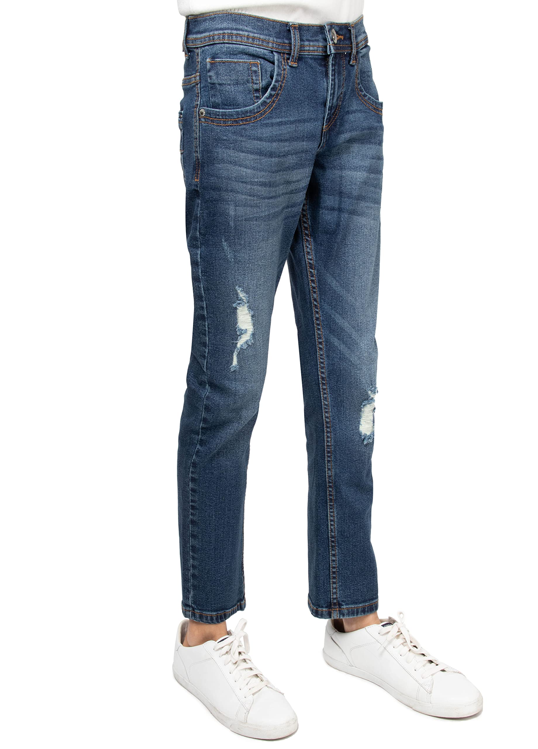 X Ray Slim Fit Stretch Jeans, Fashion Rips Destroyed Distressed Denim Pants for Boys Bambino