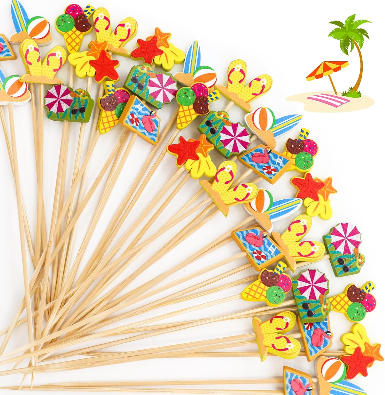 WorldBazaar Pool Party Cocktail Picks 120 PCS Summer Appetizers Toothpicks
