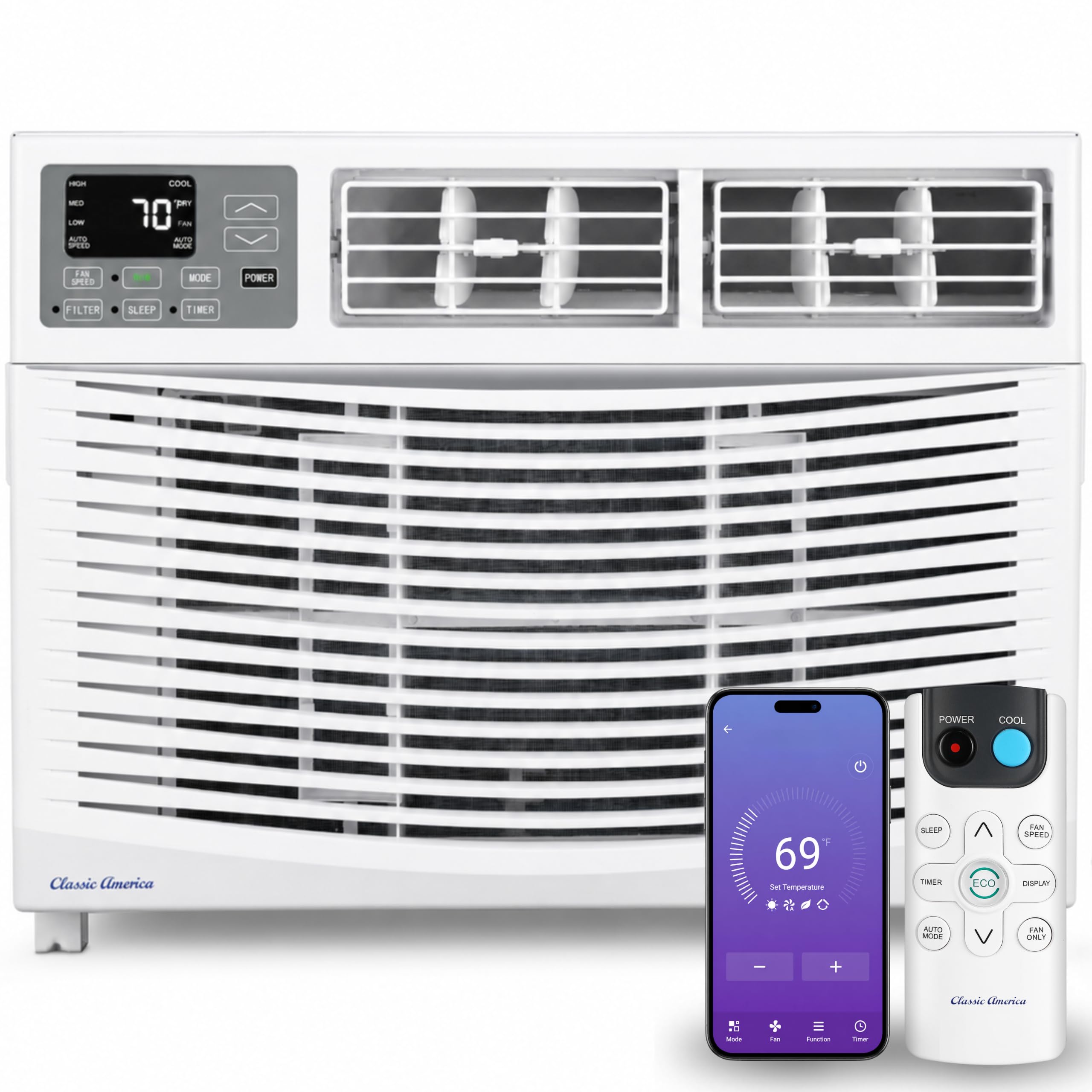 Classic America Compatible con WiFi, listo para Alexa, ahorro de energía, unidades de aire acondicionado montadas en ventana (8000 BTU 12 CEER 120 VAC), certificación Energy Star, color blanco