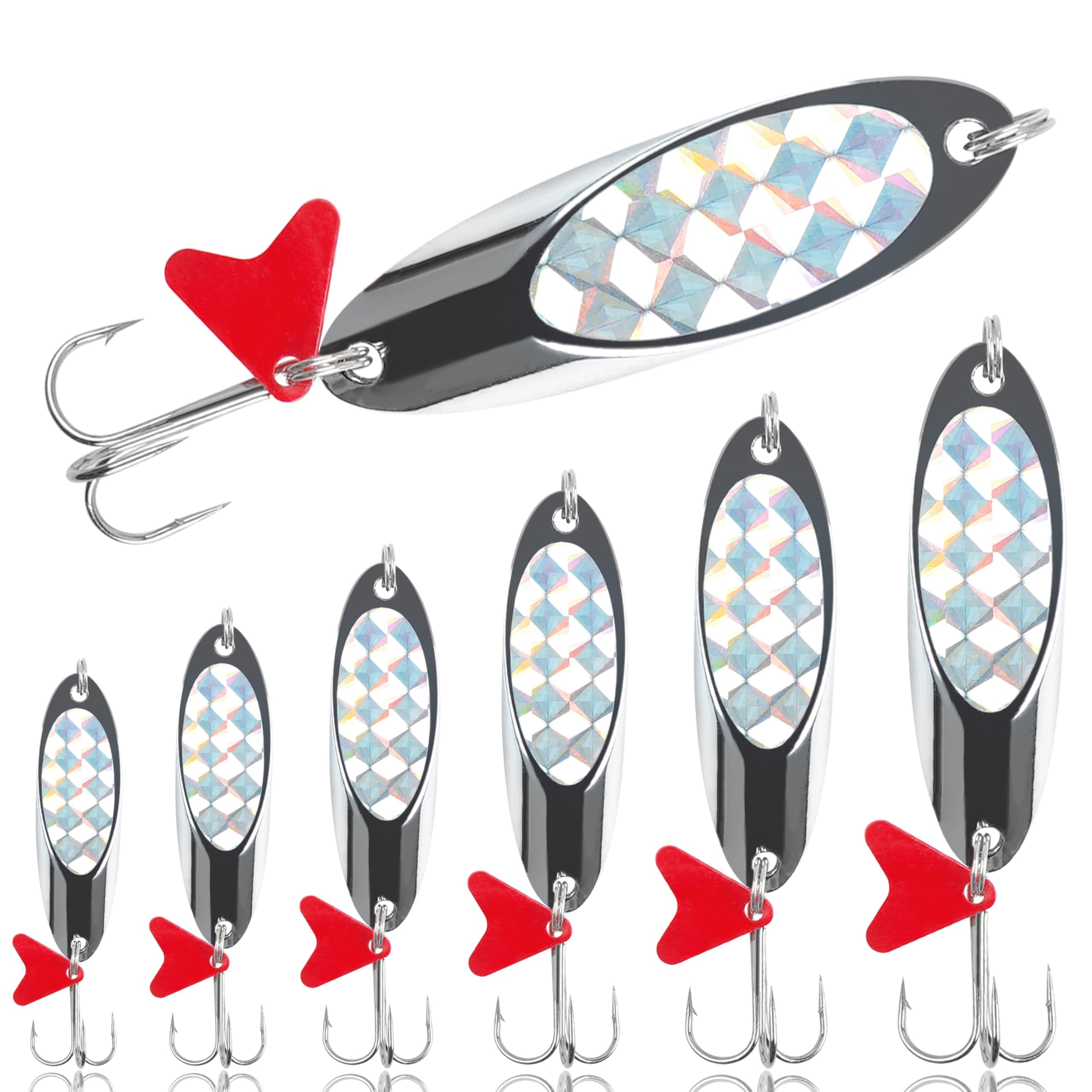 Fishing Spoon Lures, 8pcs Hard Metal Spoon Fishing Lures Casting Trout Spoons with Treble Hook Jigging Spoon Bait for Bass Pike Trout Walleye Salmon Saltwater Freshwater