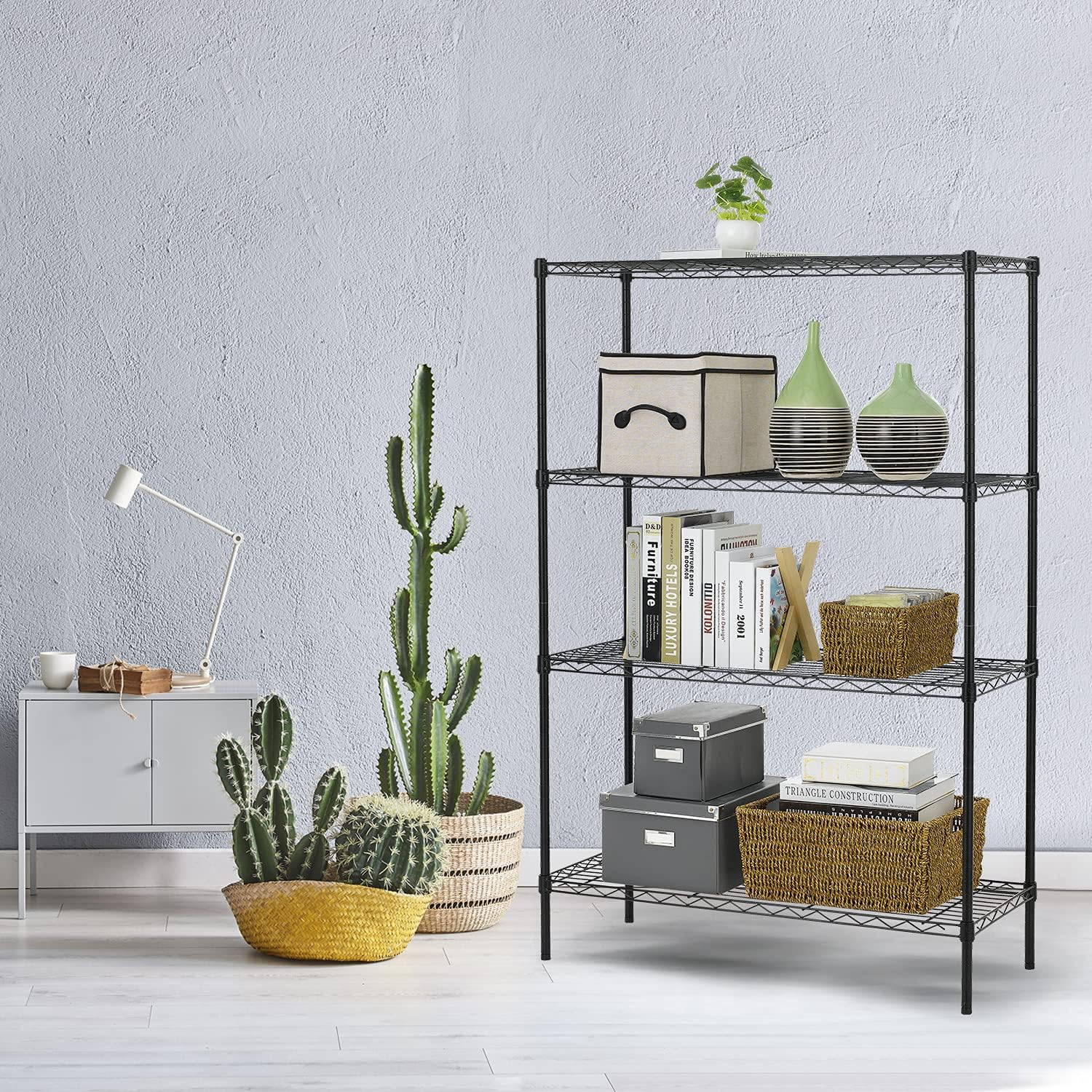 HCY 4-Tier Wire Shelving Unit Storage Shelves Shelf Organizer 54"x36"x14" Heavy Duty Metal Storage Rack NSF Height Adjustable for Laundry Bathroom Kitchen Garage Pantry Organization(Black)