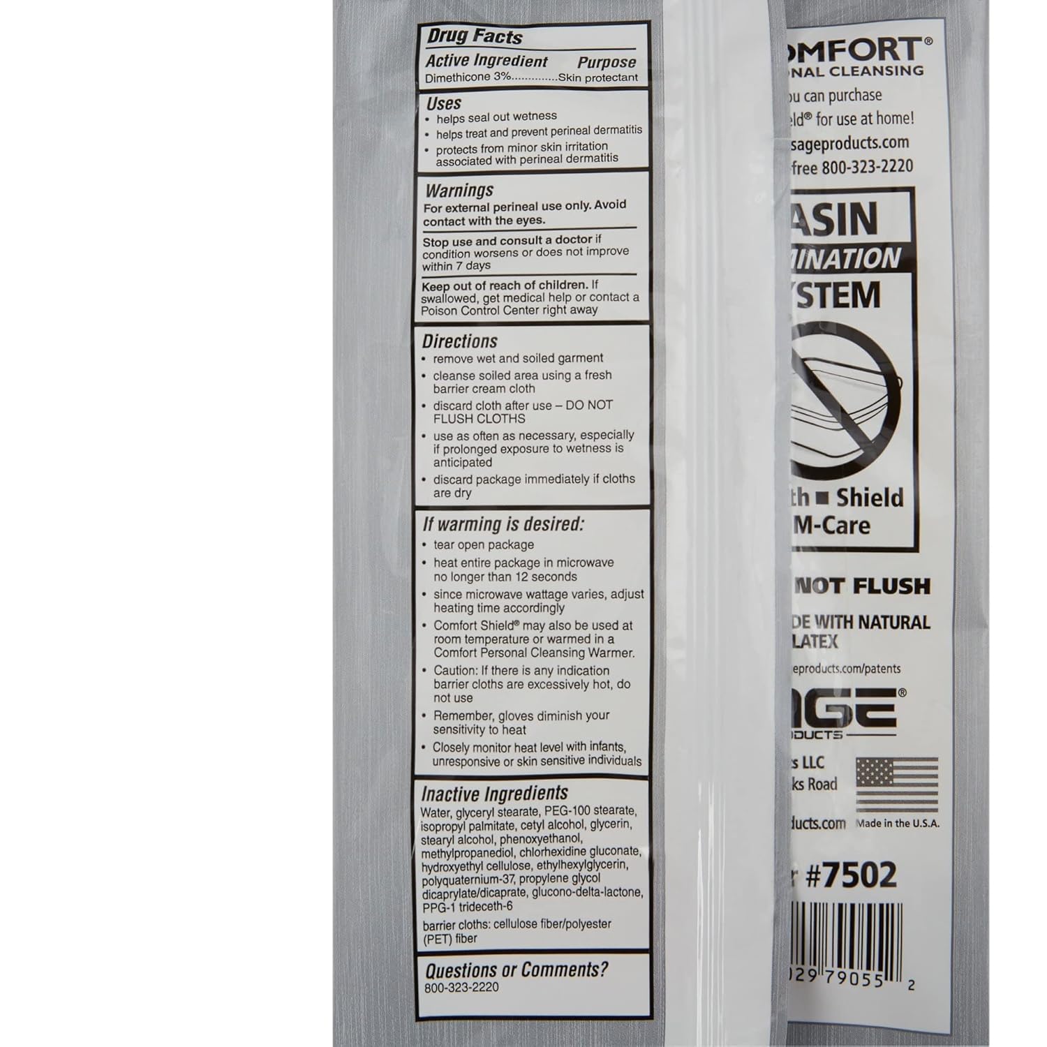 Comfort Shield Incontinent Care Wipe Soft Pack Dimethicone Unscented 3 Count, 7502 - Case of 300