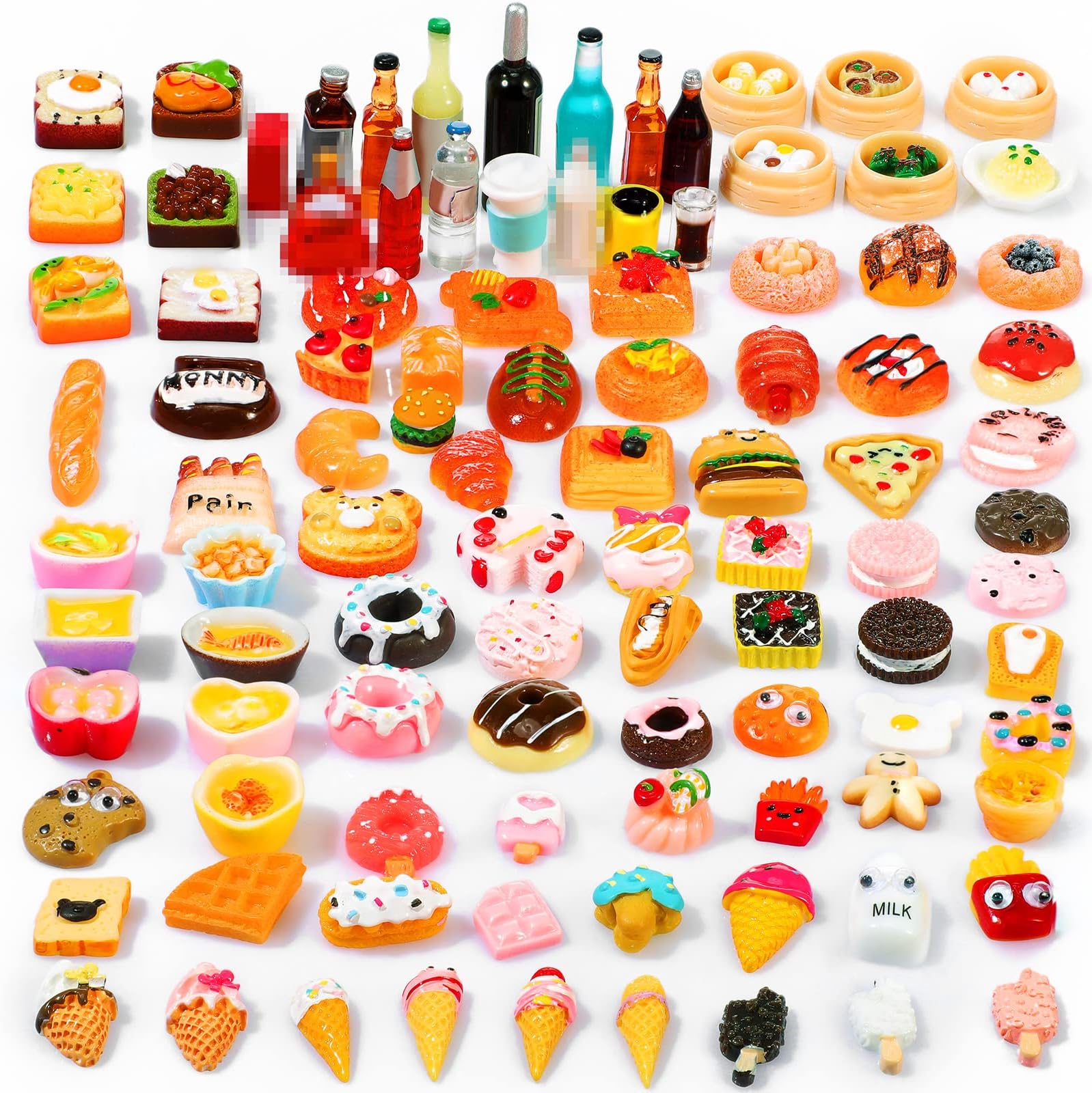 Skylety100 Pieces Miniature Food Drinks Mixed Resin Foods for Kitchen Mini Food Set for Adults Cute (Cute Style)
