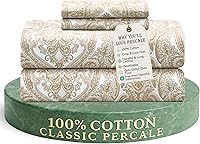 Vista 16 de Feather & Stitch - Juego de sábanas de 100 % algodón más suaves, ropa de cama de tejido percal de 300 hilos, bolsillo profundo de 16 pulgadas