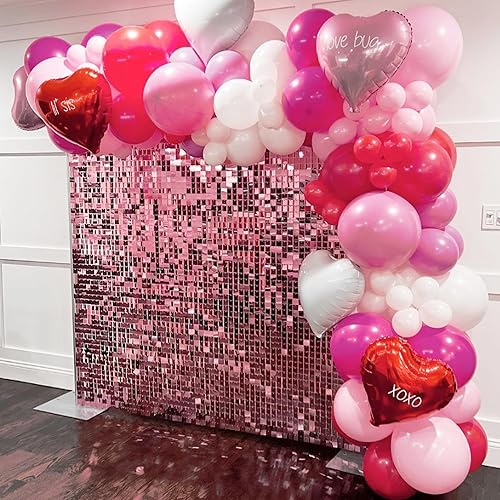 Miniatura 5 de COKAOBE Telón de fondo de pared rosa brillante, 24 piezas de panel cuadrado de lentejuelas brillantes, fondos de fotos para cumpleaños, aniversario,