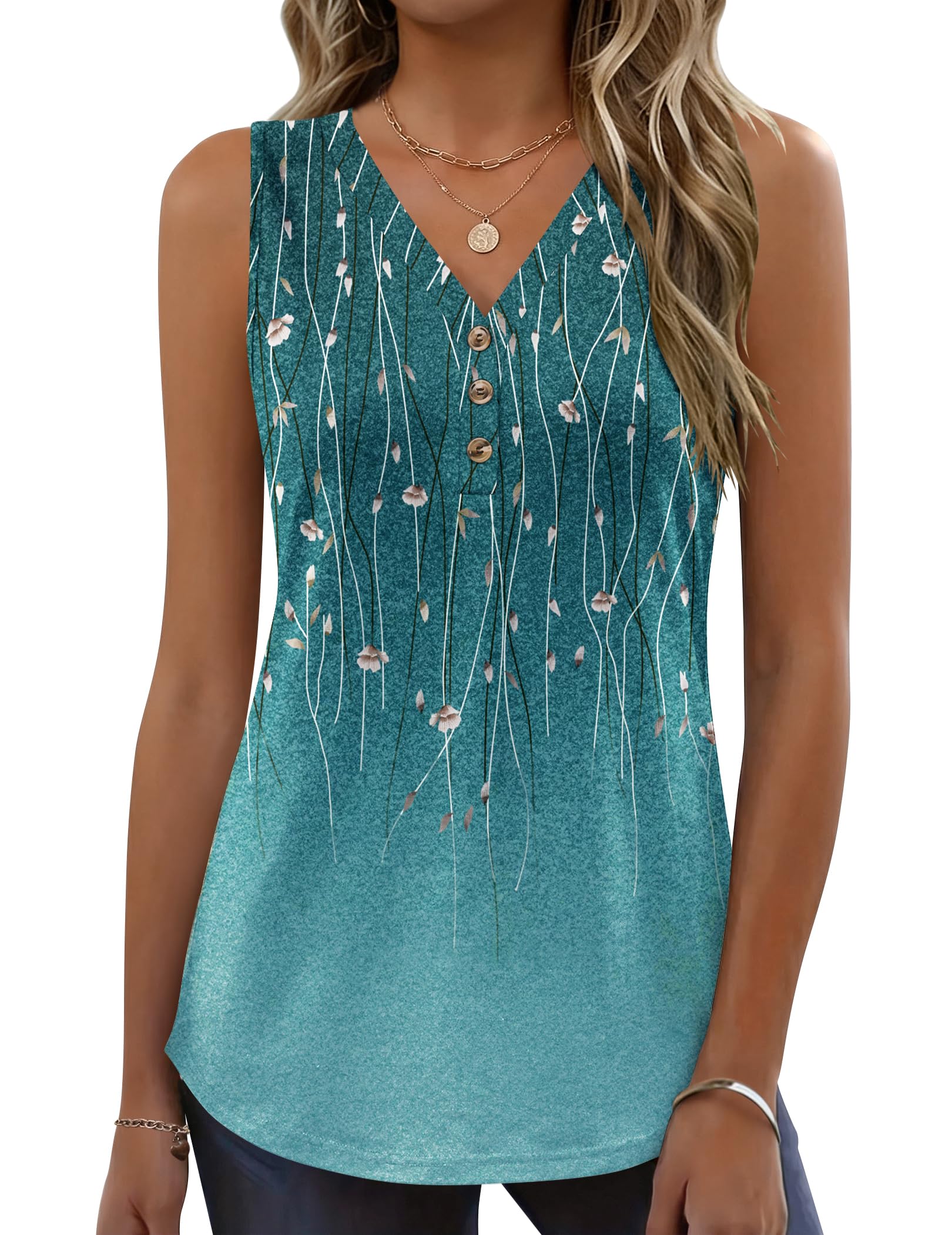 Zeagoo Tank Tops for Women 2026 Summer Top Henley Shirts Dressy Casual Loose Fit V-Neck Button Down Sleeveless