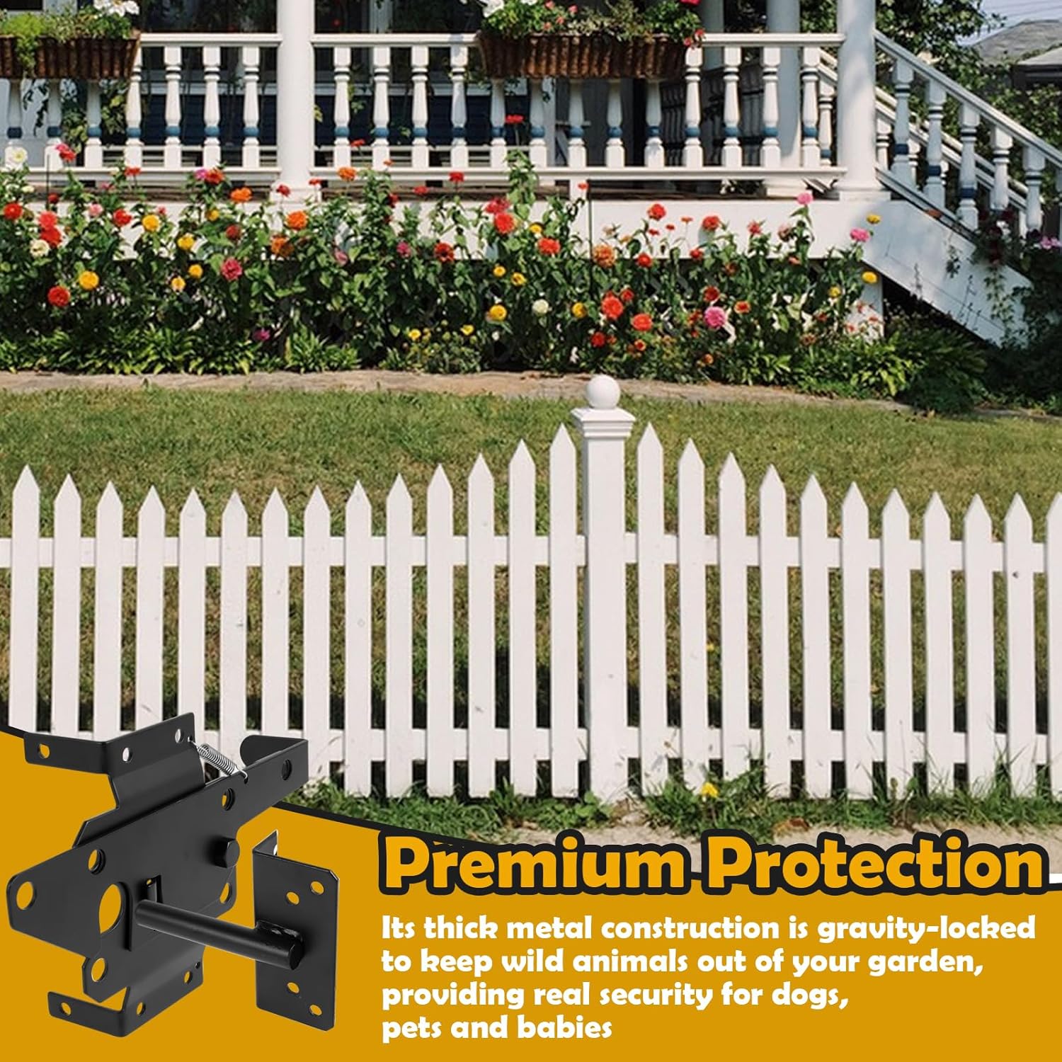 Self-Locking Gate Latch Iron Fence Gate Latch Rustproof Post Mounted Fence Latch with Screws Practical Fence Gate Lock Automatic Gate Latch for Wooden Vinyl Gate Fence Secure Pool Yard