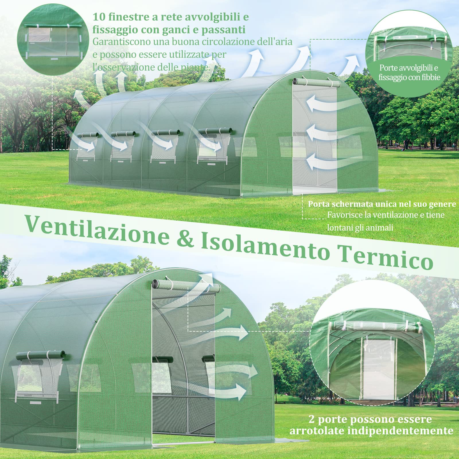 COSTWAY Serra da Giardino, Serra Tunnel per Piante e Orto con Copertura Resistente, Struttura Robusta in Acciaio Zincato, Finestre Avvolgibili e Porte con Cerniera (600 x 300 x 200 cm)