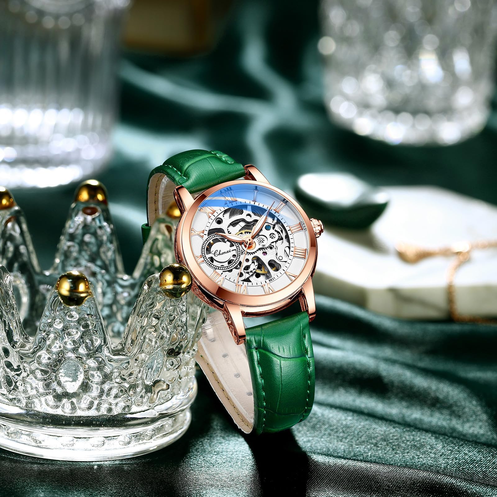 MASTOP Famale - Reloj de Pulsera automático de Zafiro para Mujer, diseño Steampunk, Color Dorado