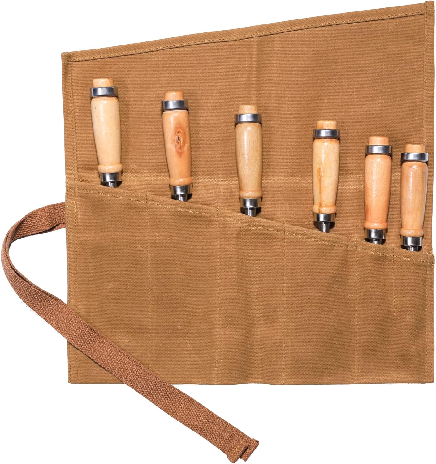 Wrench Tool Roll with 6 Pockets,Waxed Canvas Tool Roll Up Pouch for