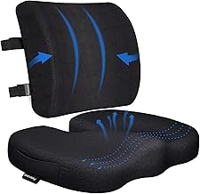 2022 Comfort Memory Foam Seat Cushion & Back/Lumbar Support Pillow for Office Chair, Car, Truck, Wheelchair for Sciatica, Tailbone & Lower Back Pain Relief, Washable Cover & Dual Adjustable Strap