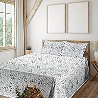 Vista 11 de Ambesonne Forest Sheet Set, Fantasy Jungle Floral Ornaments and Leaves Exotic Print Artwork, Fitted and Flat Sheet with Pillowcases Bedding Accent 4