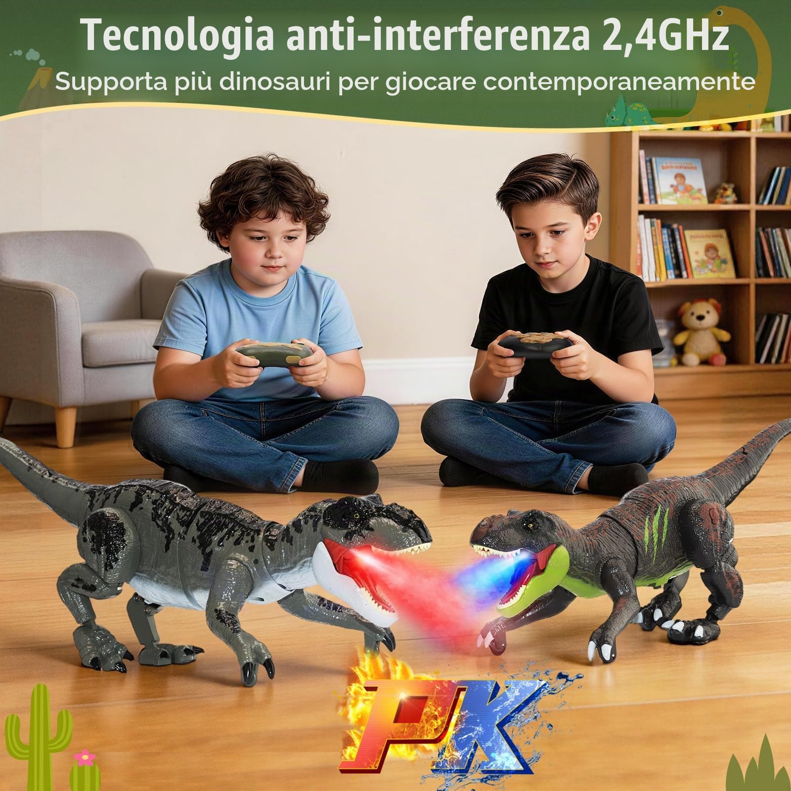 Dinosauro Telecomandato Giocattolo con Spruzzare, Ruggendo e Camminare | Ruggendo e Camminare, Regalo Giocattoli di Dinosauri T-Rex per Bambini 3 4 5 6 7 8 9 10 (Grigio, 38.2CM)