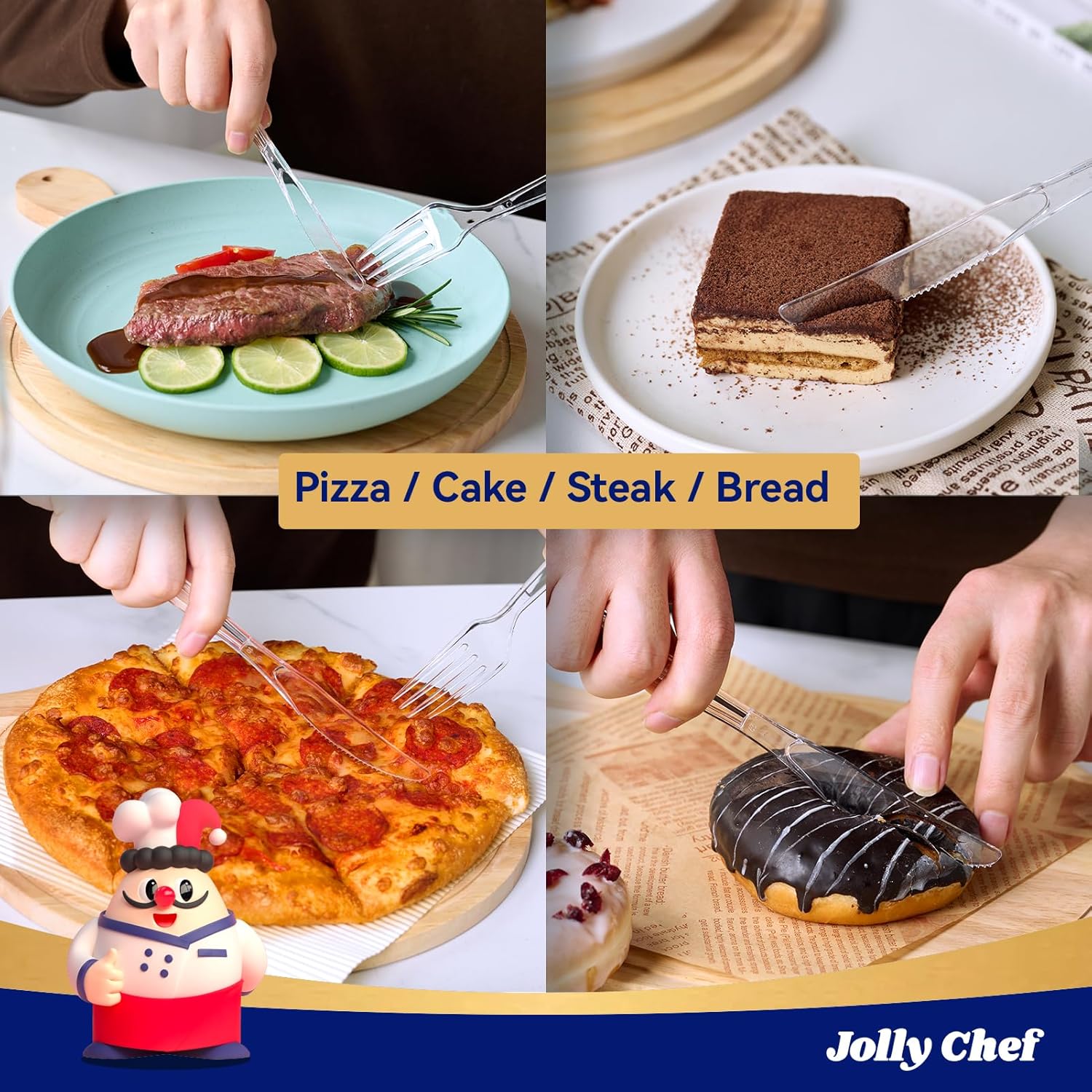 JOLLY CHEF 300 Count Clear Plastic Knives Heavy Duty, 7.7" Heat Resistant Solid and Durable Plastic Knives Disposable, Disposable Bulk Cutlery Suitable for Parties Supply Events Everyday Use - Image 6