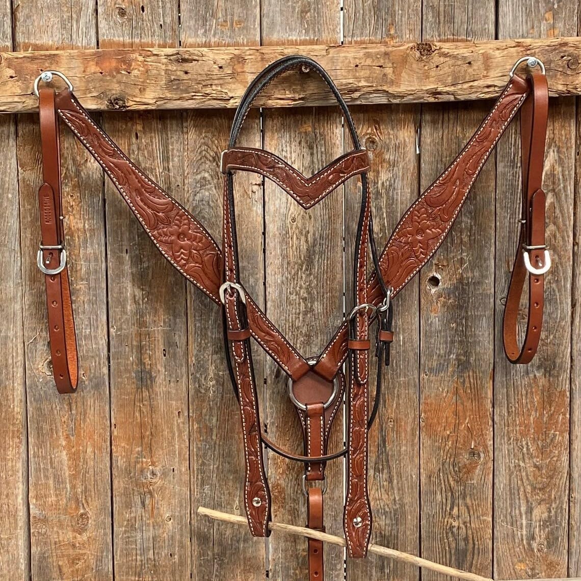 Western Leather Hand Tooled Headstall and Breast Collar Set with Reins. /Size-Full,Cob,Pony AA-33