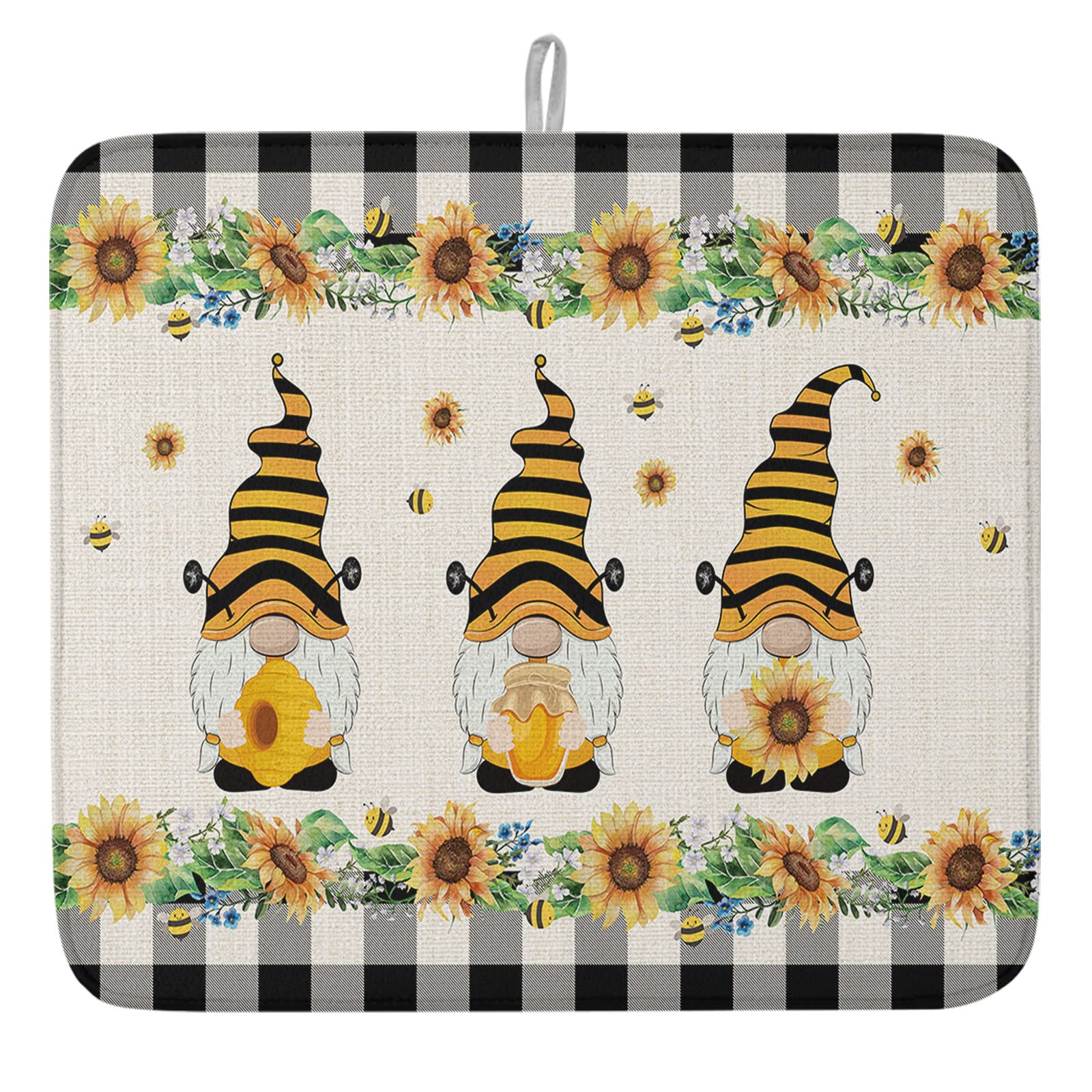 Microfiber Dish Drying Mat 18x24inch, for Kitchen Counter/Countertop Drying Mat, Spring Gnome Sunflower Absorbent Dish Draining Mat/Pad for Sink,Bar,Coffee,or Cup - Buffalo Plaid