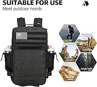 Vista 3 de Mochila táctica militar de 45 L para senderismo, hombres y mujeres, mochila militar Molle para camping, pesca, viajes, Negro -, Mochilas de mochila