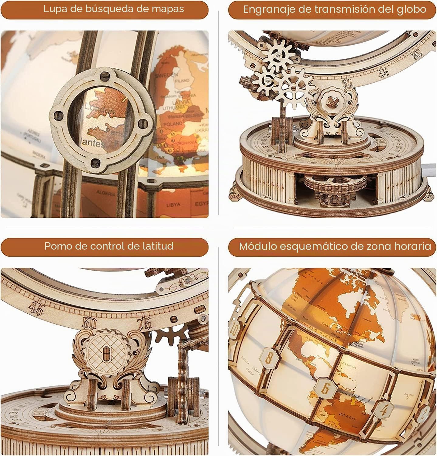 ROWOOD Puzzle 3D Madera Globo Luminoso, Maquetas para Construir Adultos, Luz Nocturna, Regalos para Adolescente