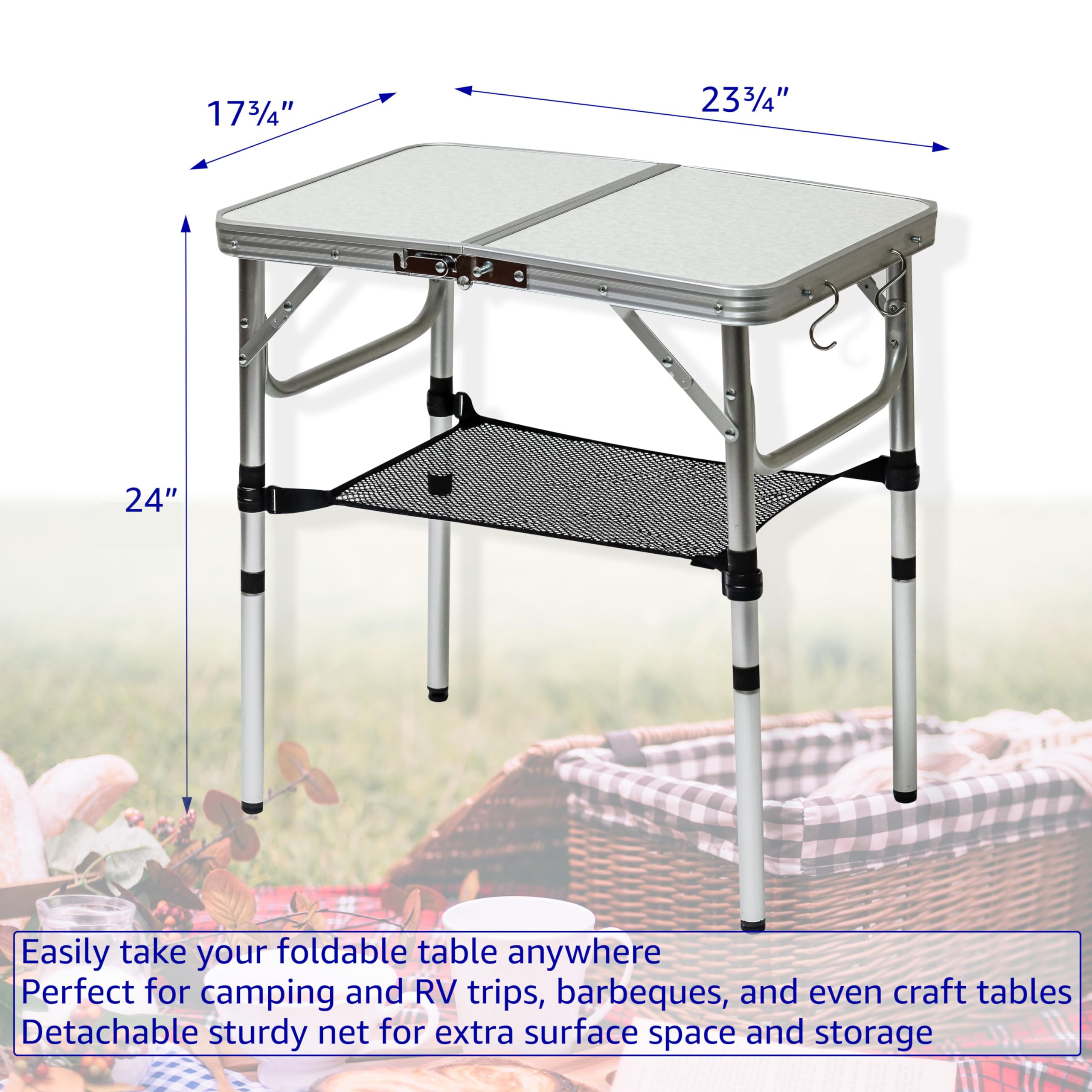 Trademark Innovations Small Folding Camp Table with Net Storage, Portable, Lightweight, Camping Folding Table, Portable Card Table