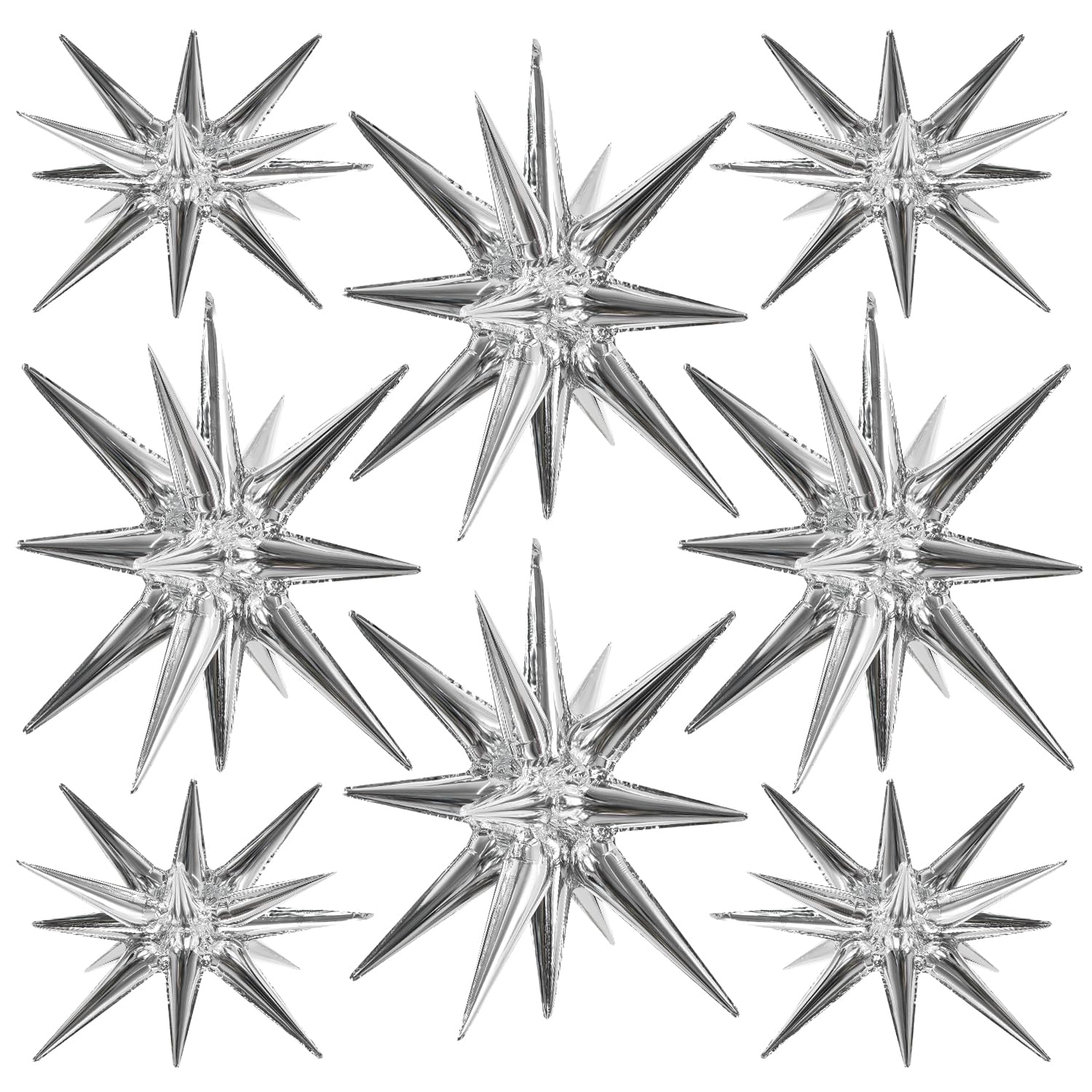 TONIFUL 8 Pcs Silver Foil Star Balloons Large Mylar Explosion Balloons for Party Backdrop Christmas New Year Birthday Wedding Baby Shower Anniversary