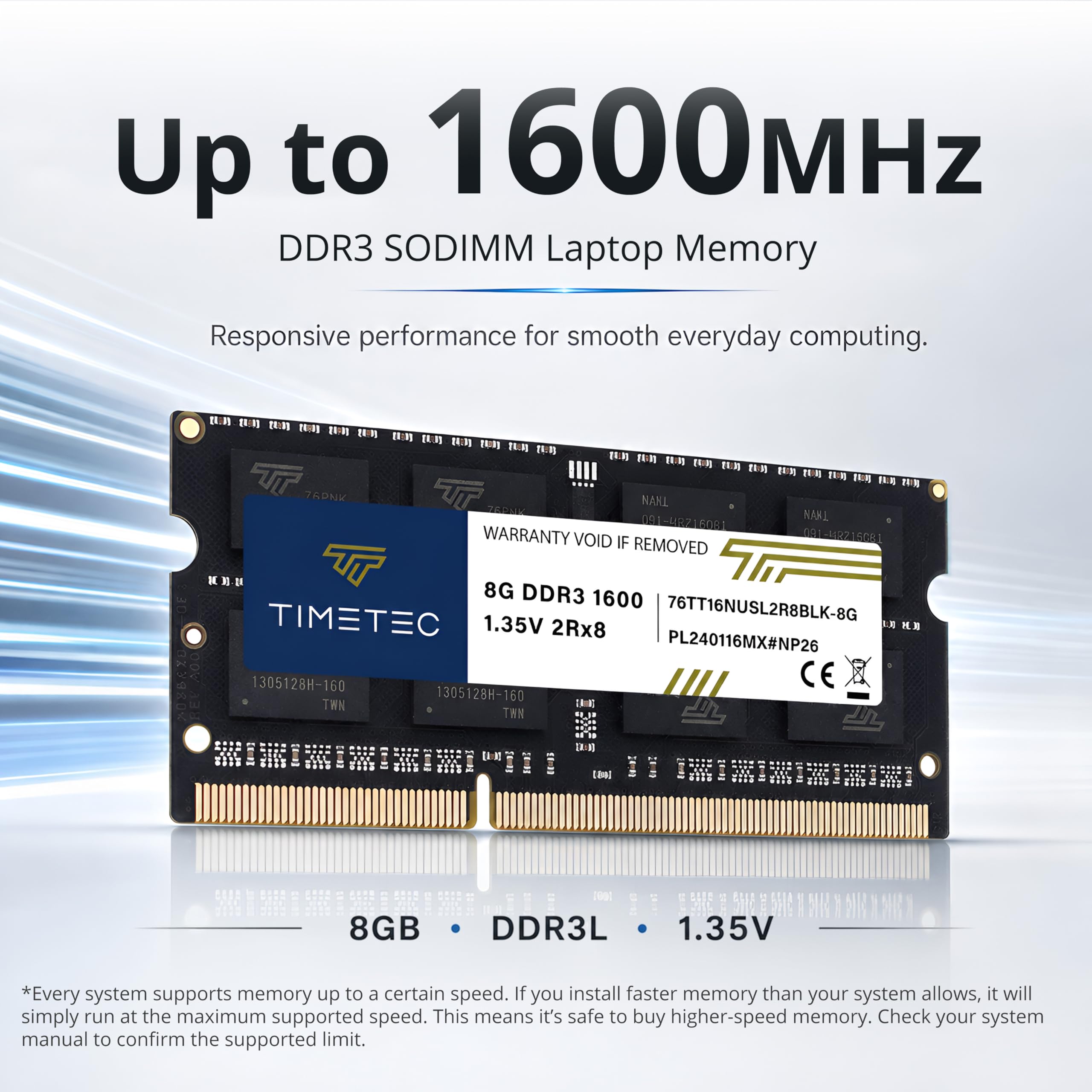 Timetec 8GB DDR3 / DDR3L 1600MHz PC3-12800 Non-ECC Unbuffered 1.35