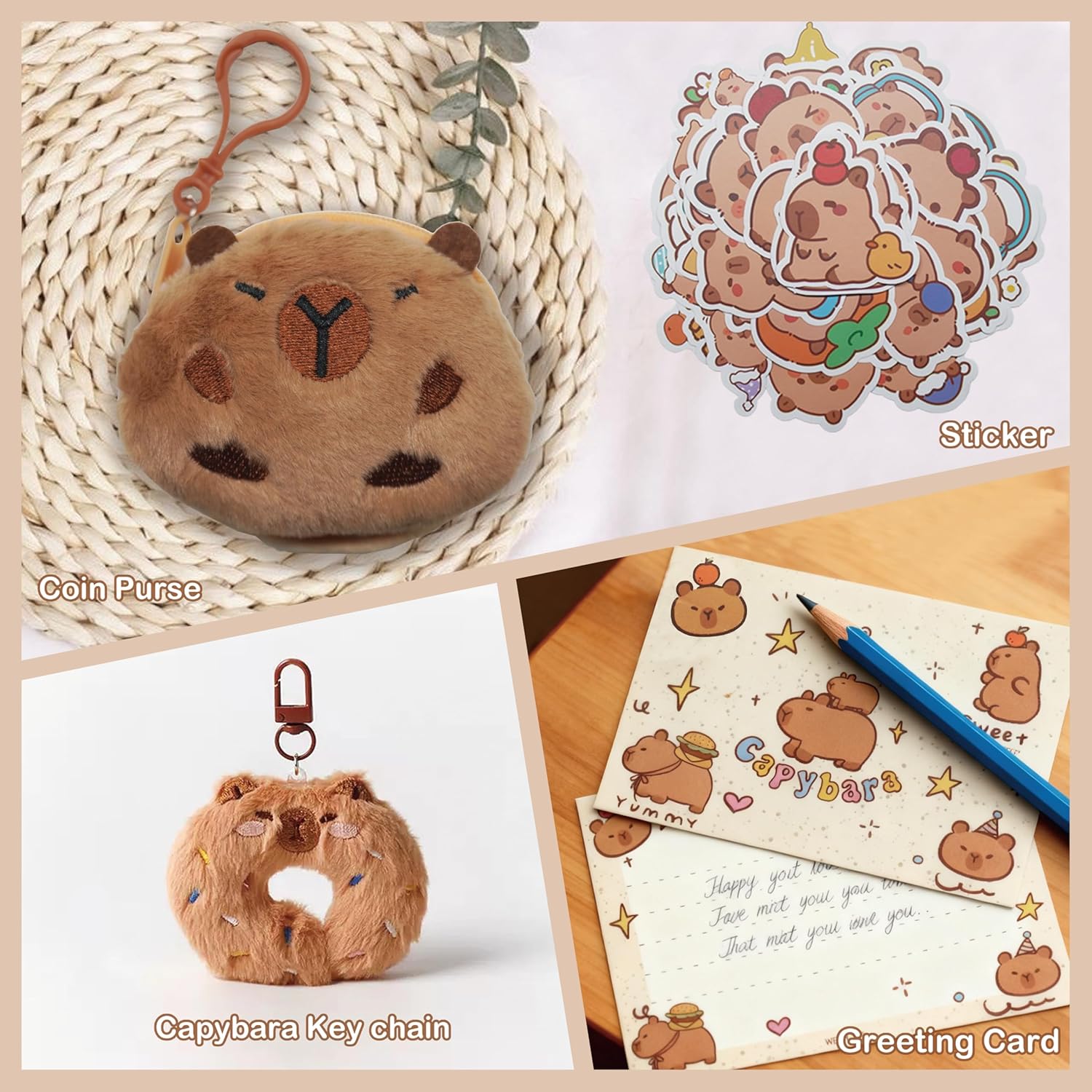 Capybara Gift Set with Large Blanket, 16 Oz Glass Cup, Tote Bag, Small Wallet, Keychain, Stickers, Gift Cards for Women Men Kids,Birthday Christmas Gift Ideas for Capybara Fans - Image 5