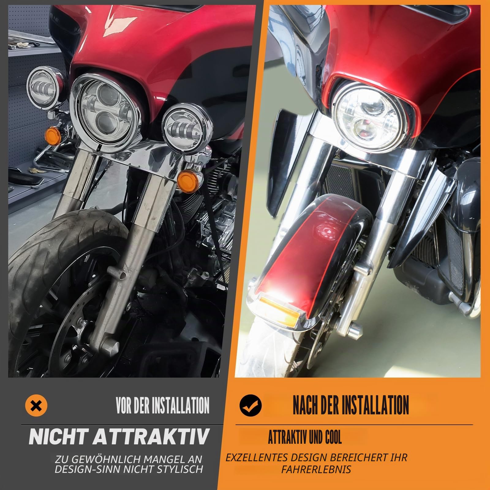 Motorrad Gabelhalterung Windabweiser passend für Harley Road King Street Glide Electra Glide FLHT FLHR FLHX 1995-2023 schwarz